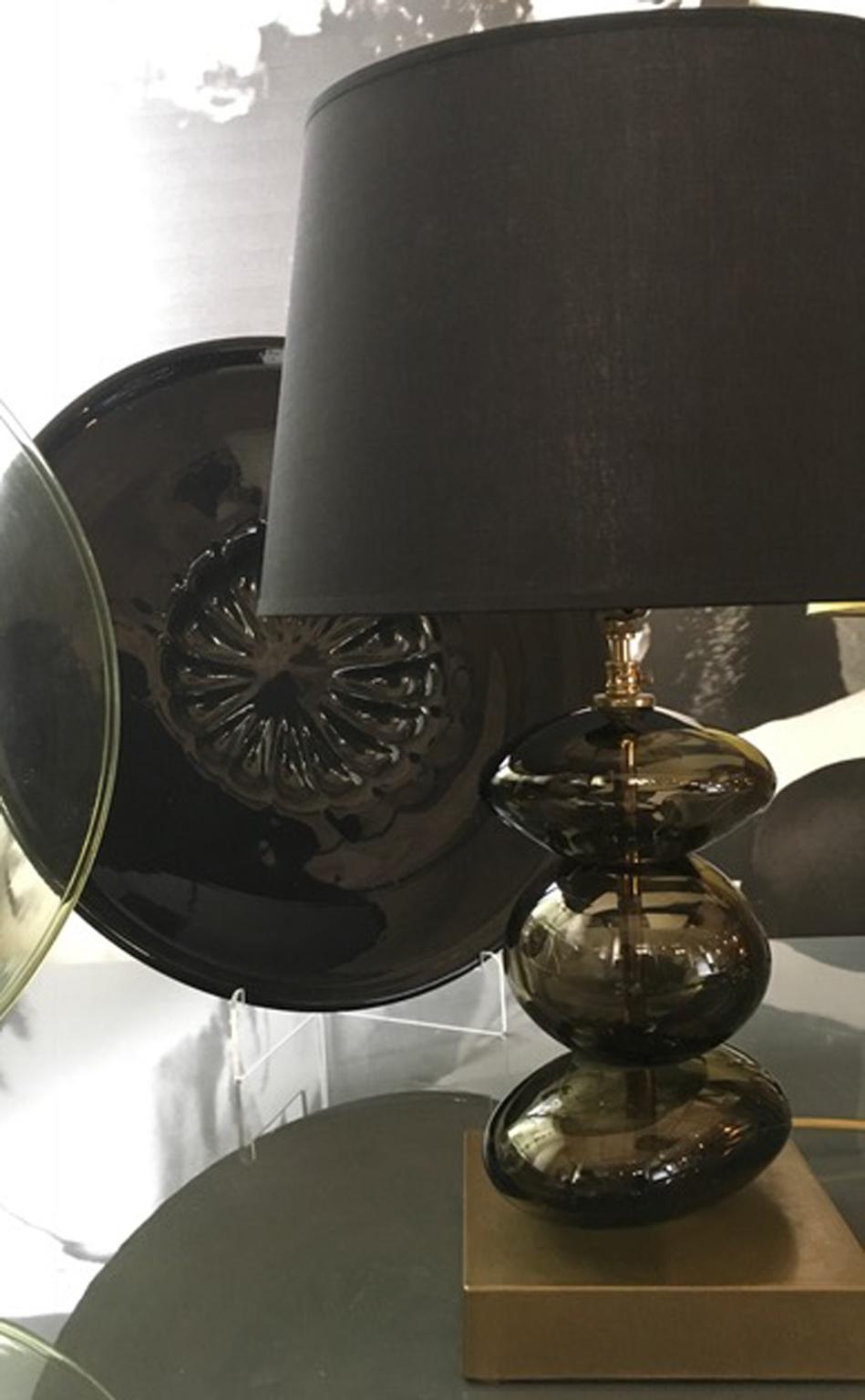 21st Century Pair Bronze Color Blown Glass Table Lamps For Sale 2
