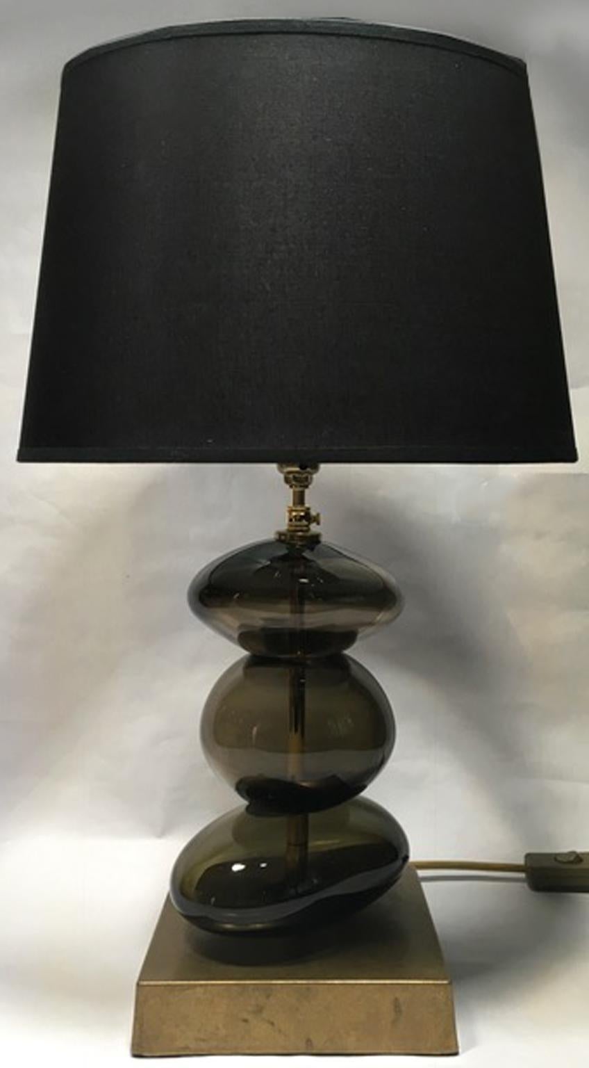 21st Century Pair Bronze Color Blown Glass Table Lamps For Sale 3