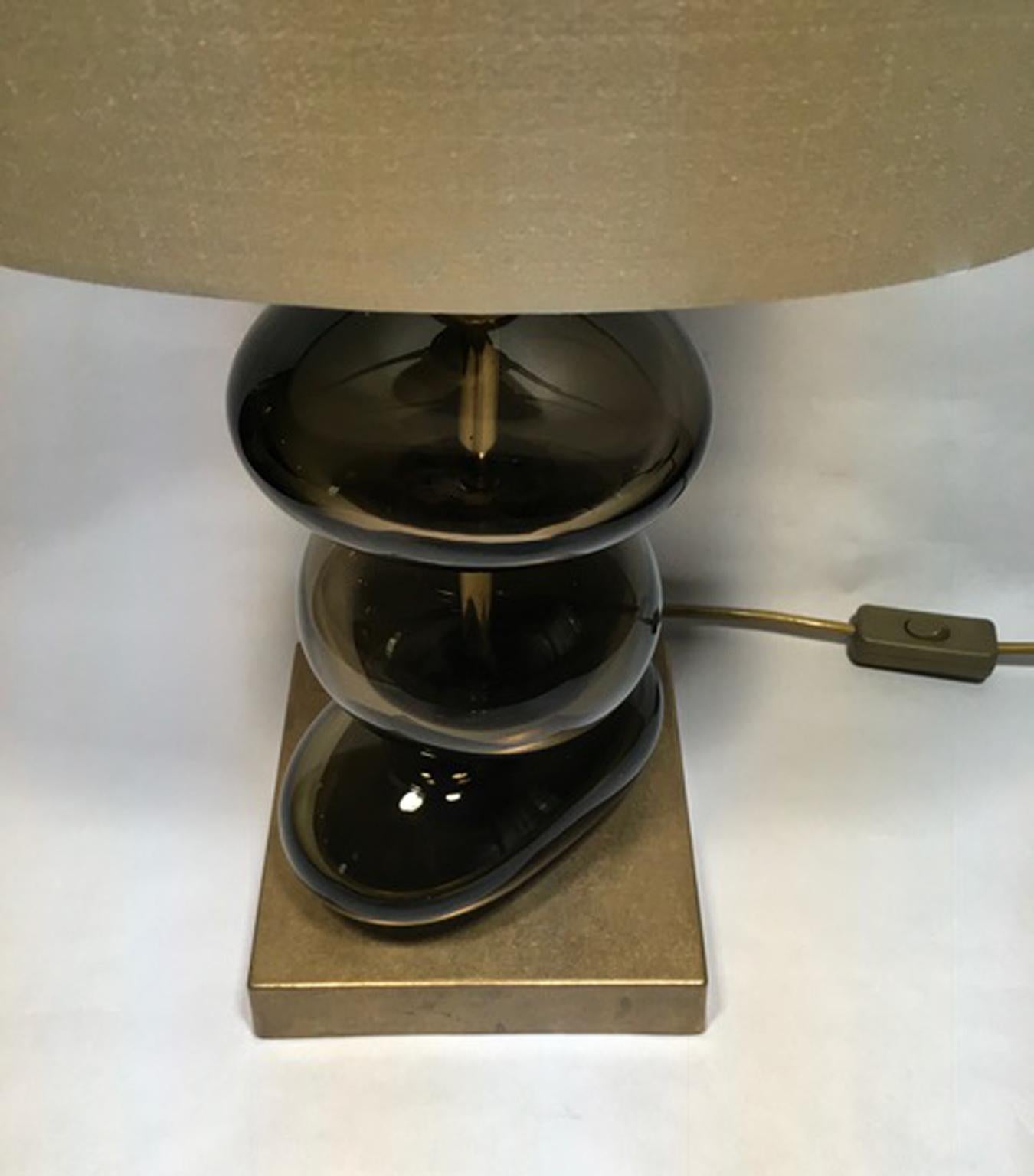 21st Century Pair Bronze Color Blown Glass Table Lamps For Sale 4