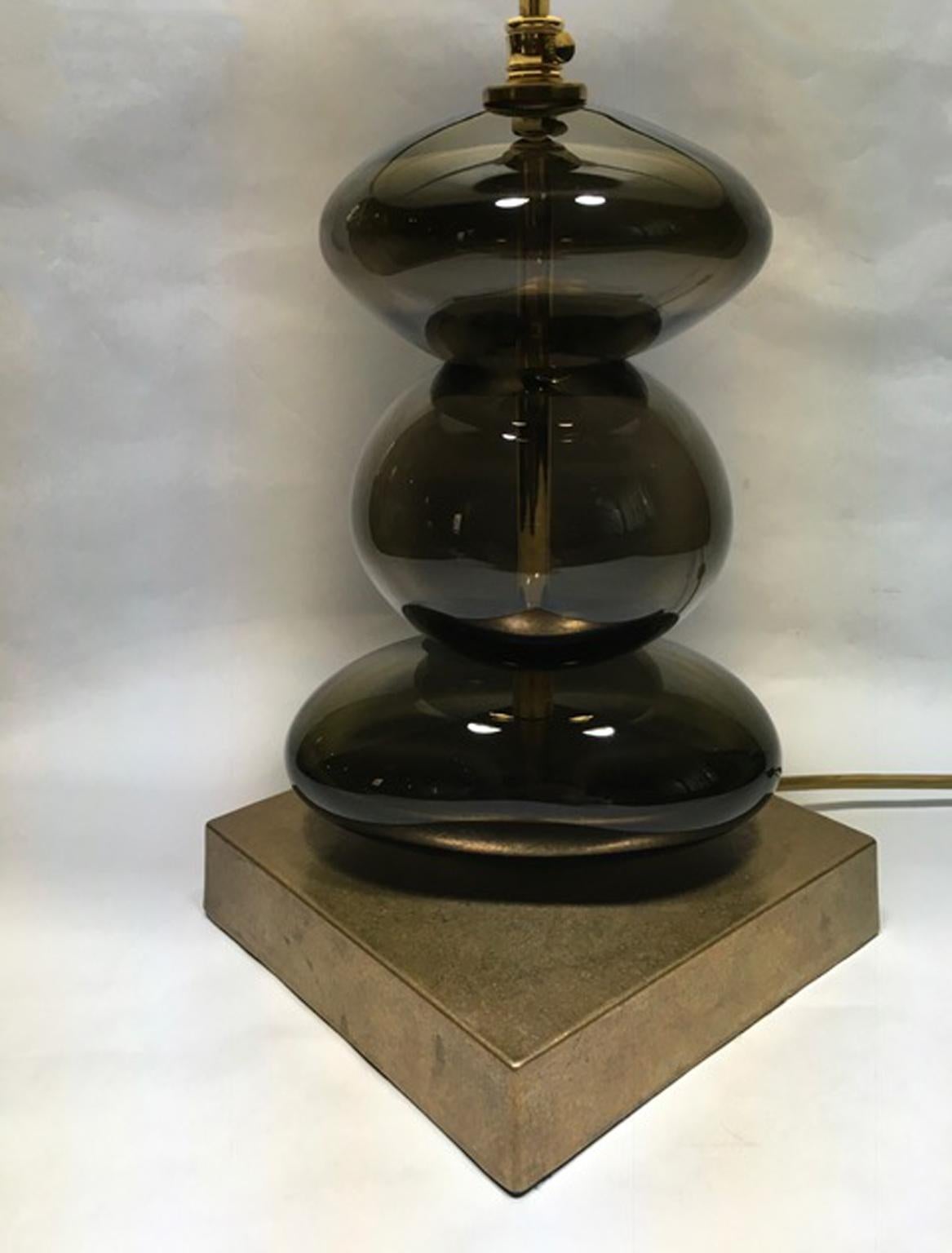 21st Century Pair Bronze Color Blown Glass Table Lamps For Sale 5