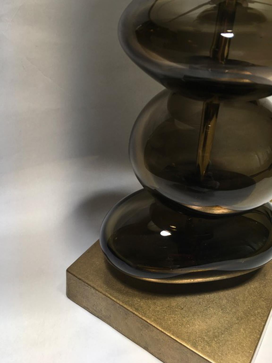 Modern 21st Century Pair Bronze Color Blown Glass Table Lamps