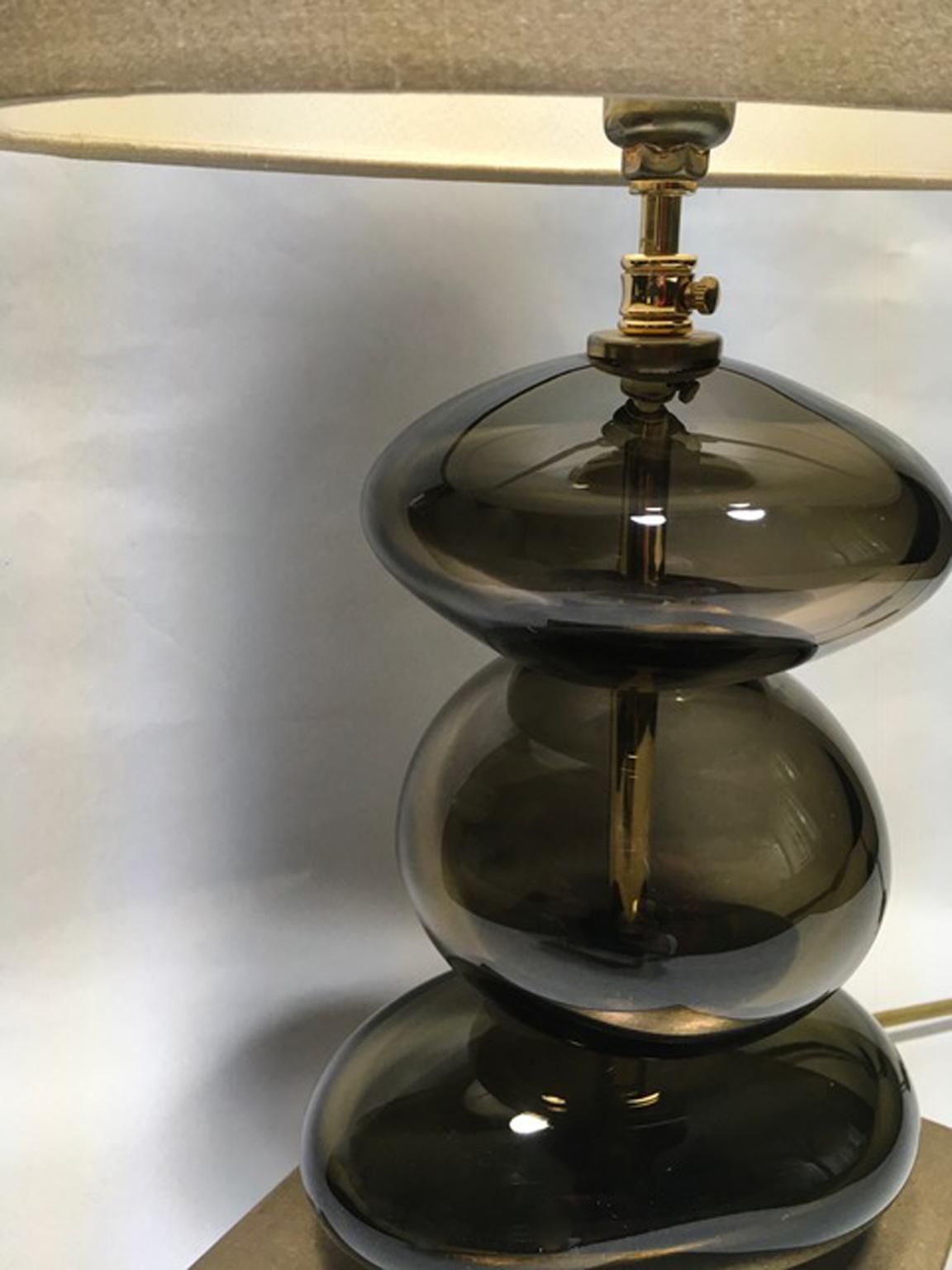 British 21st Century Pair Bronze Color Blown Glass Table Lamps