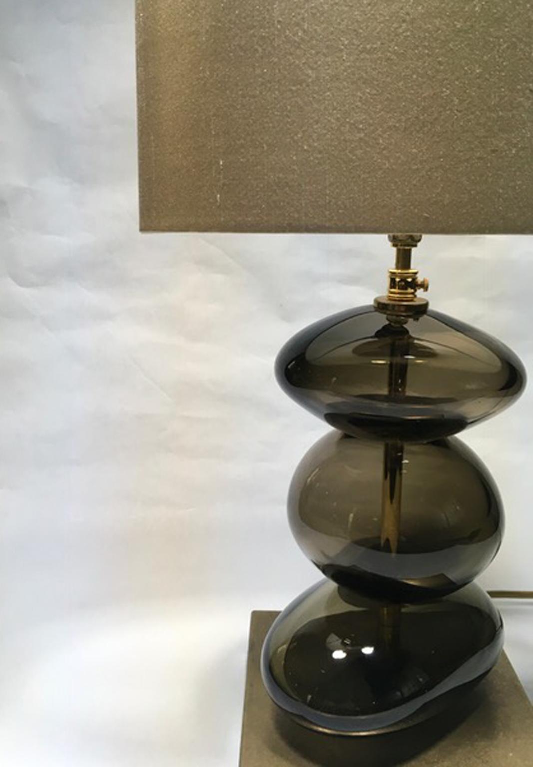 Contemporary 21st Century Pair Bronze Color Blown Glass Table Lamps