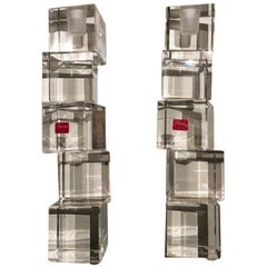 21st Century Pair of Abstract Clear Crystal Baccarat Modern Style Candleholders