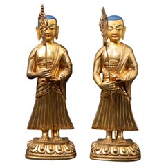 21st Century Pair of bronze Nepali Monk statues from Nepal