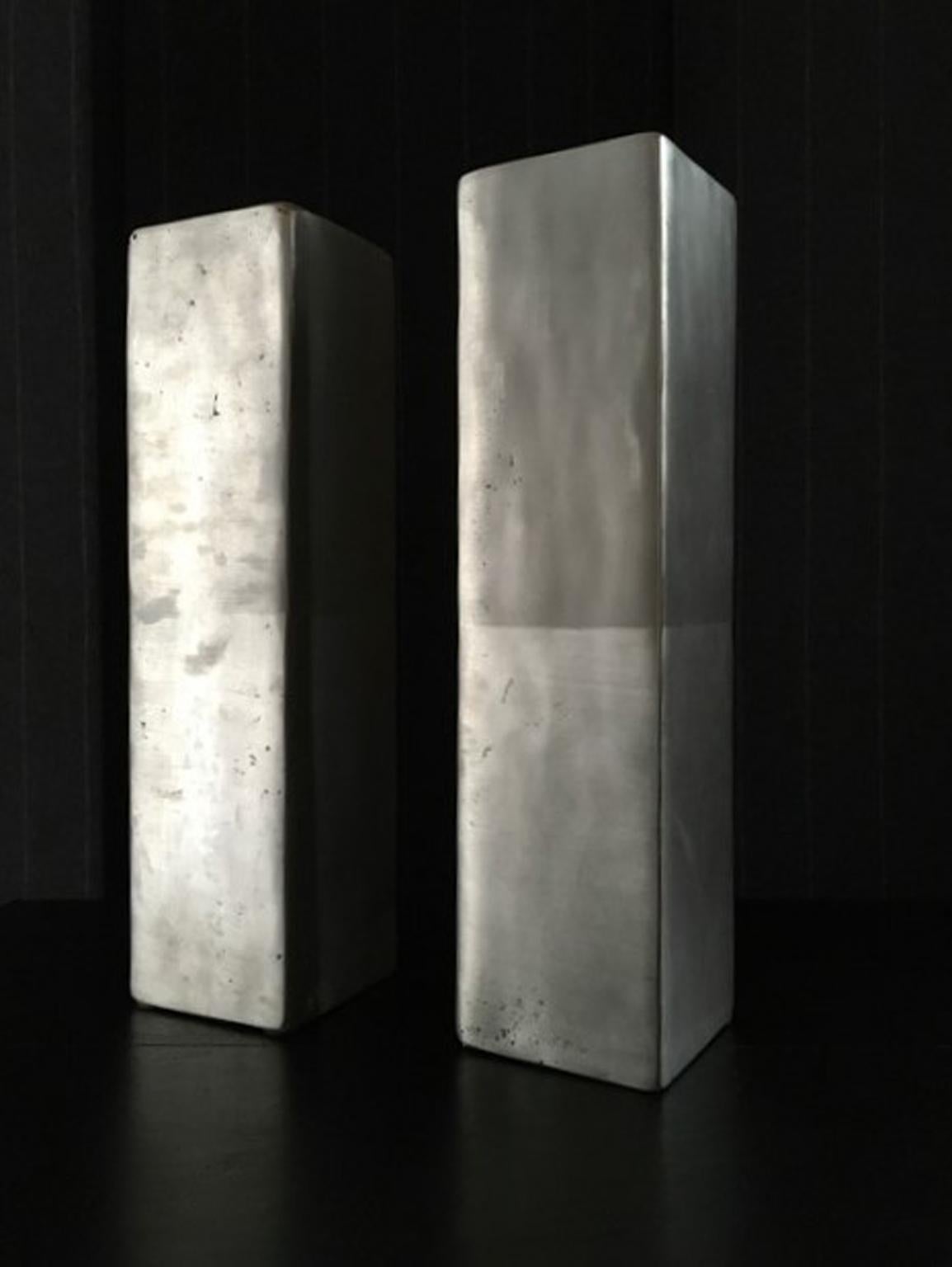 Tunisian Africa Organic Modern Pair of Cast Lost Wax Aluminum Vases For Sale