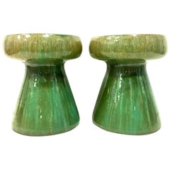 21st Century Pair of Ceramic Glaze Mushroom Form Garden Stool's