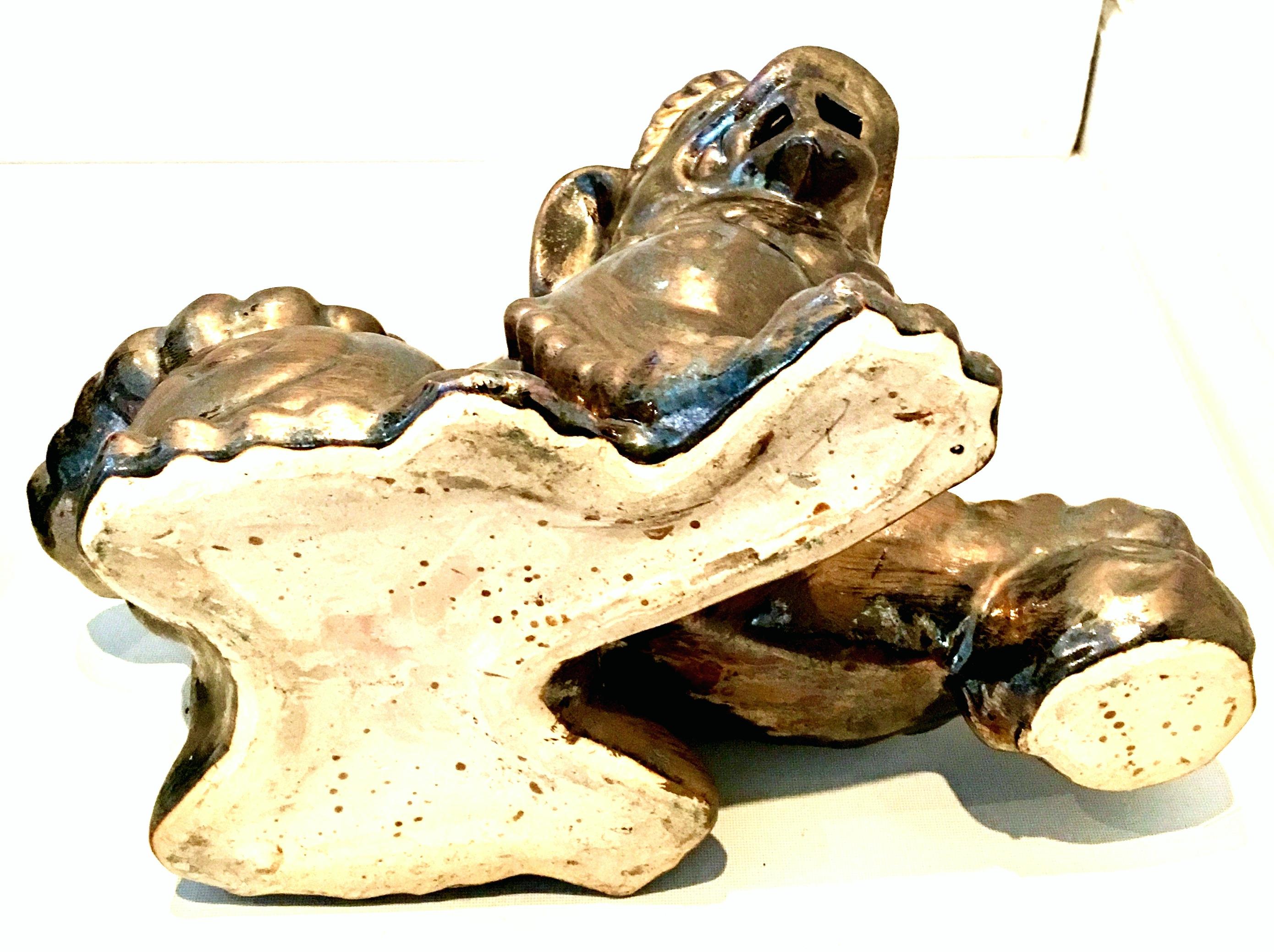 21st Century Pair Of Contemporary Gold Ceramic Glaze Foo Dog Sculptures 5