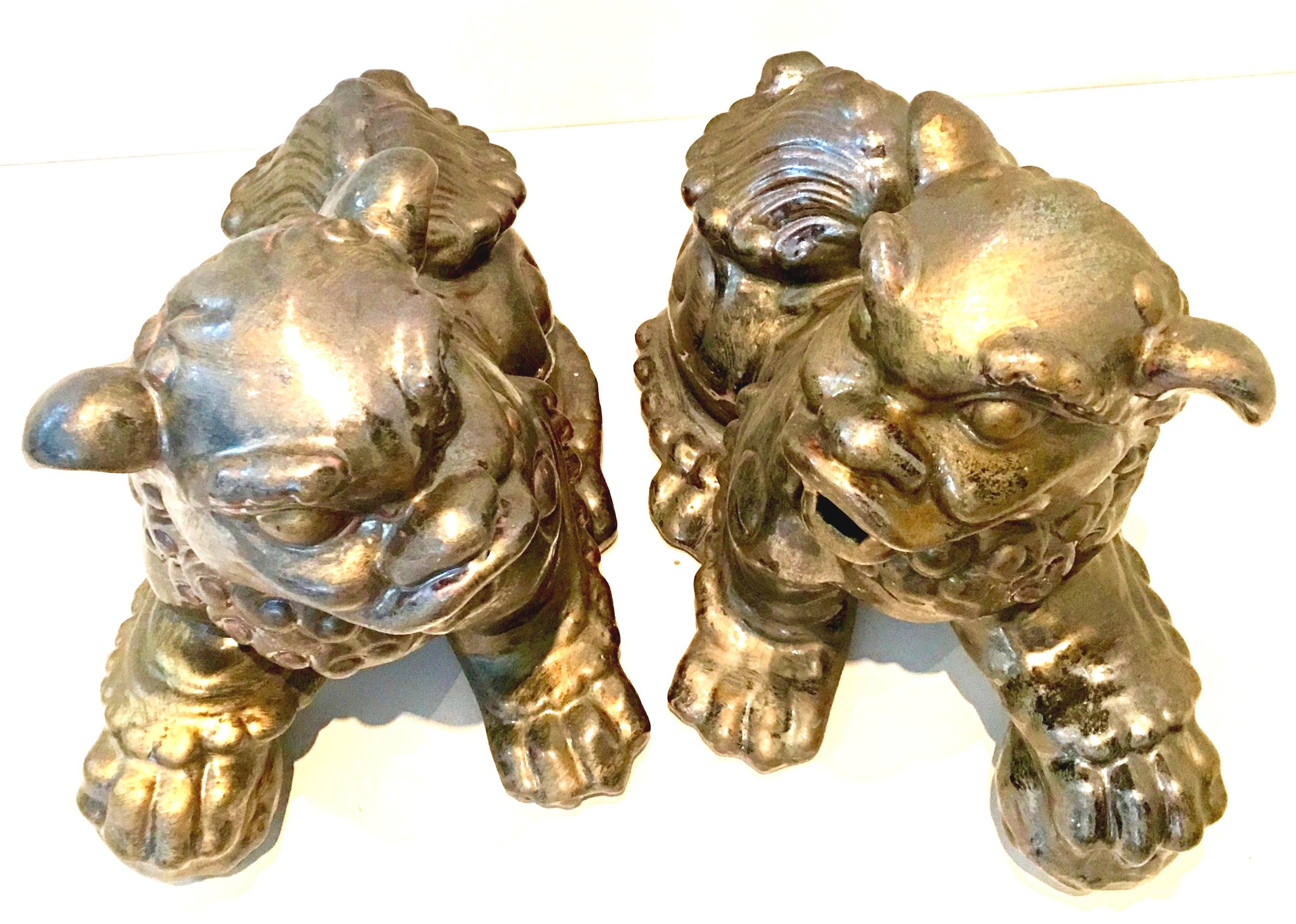 Chinese Export 21st Century Pair Of Contemporary Gold Ceramic Glaze Foo Dog Sculptures