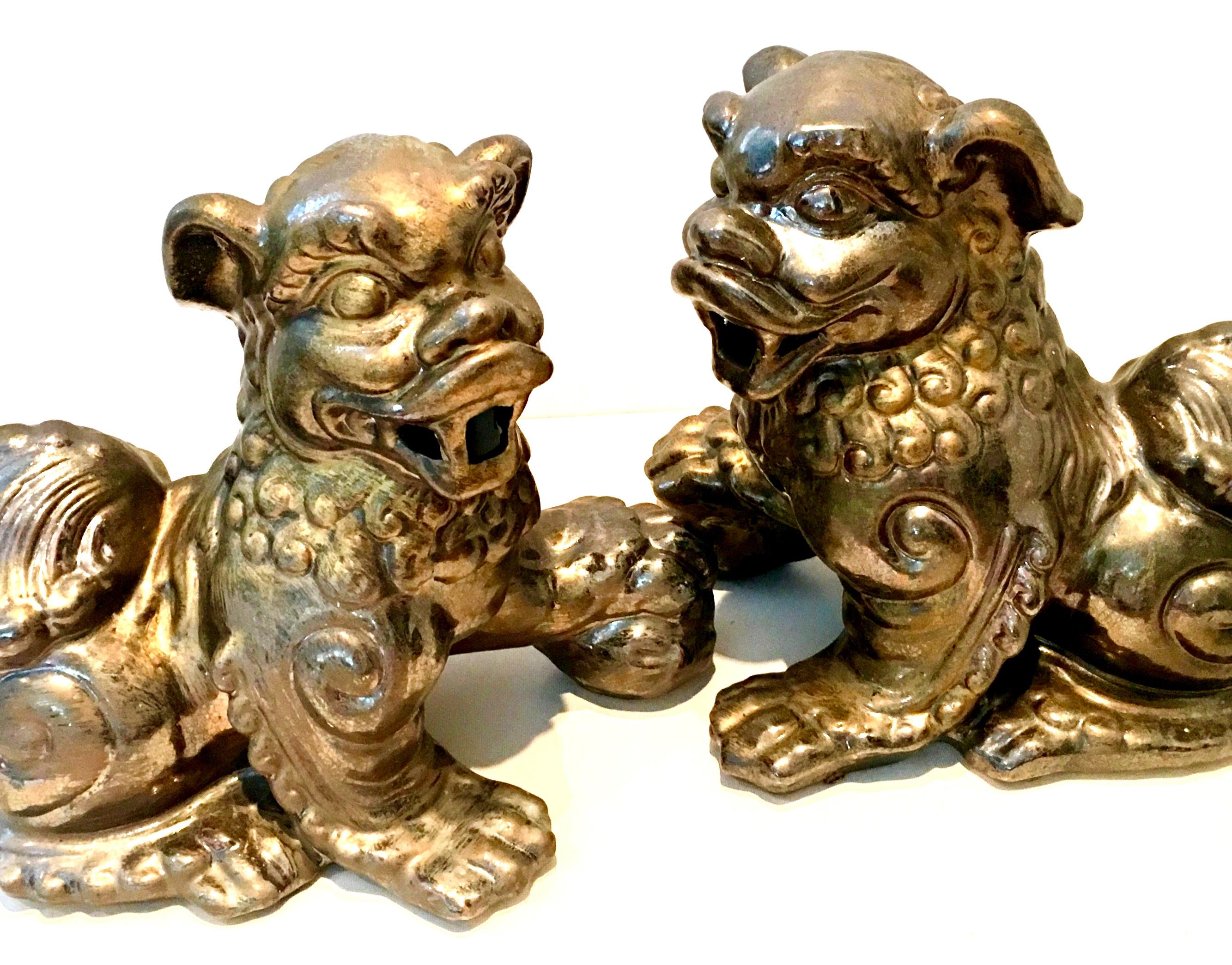 21st Century Pair of Contemporary Gold Gilt Ceramic Glaze Foo Dog Sculptures In Good Condition For Sale In West Palm Beach, FL