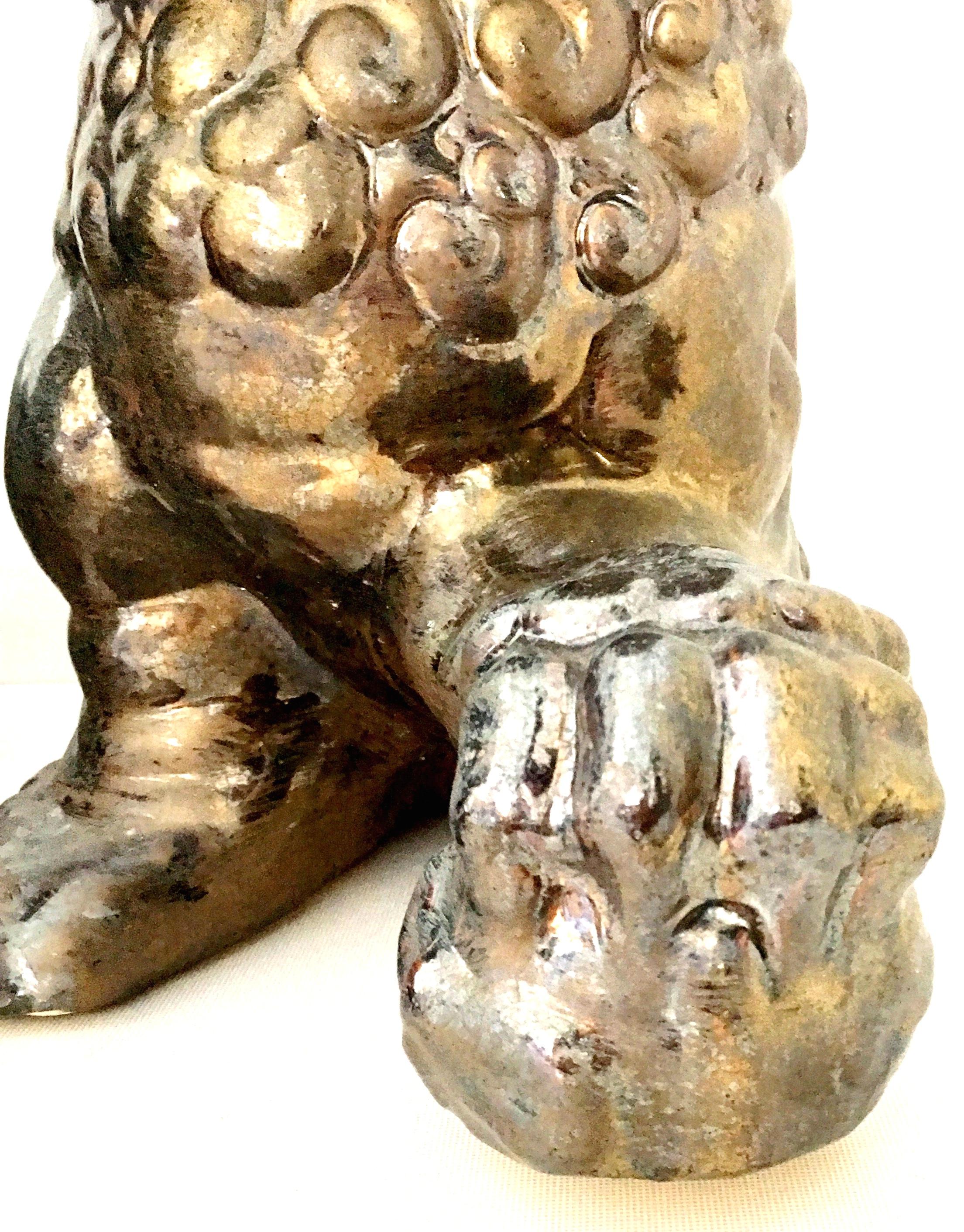 21st Century Pair of Contemporary Gold Gilt Ceramic Glaze Foo Dog Sculptures For Sale 4