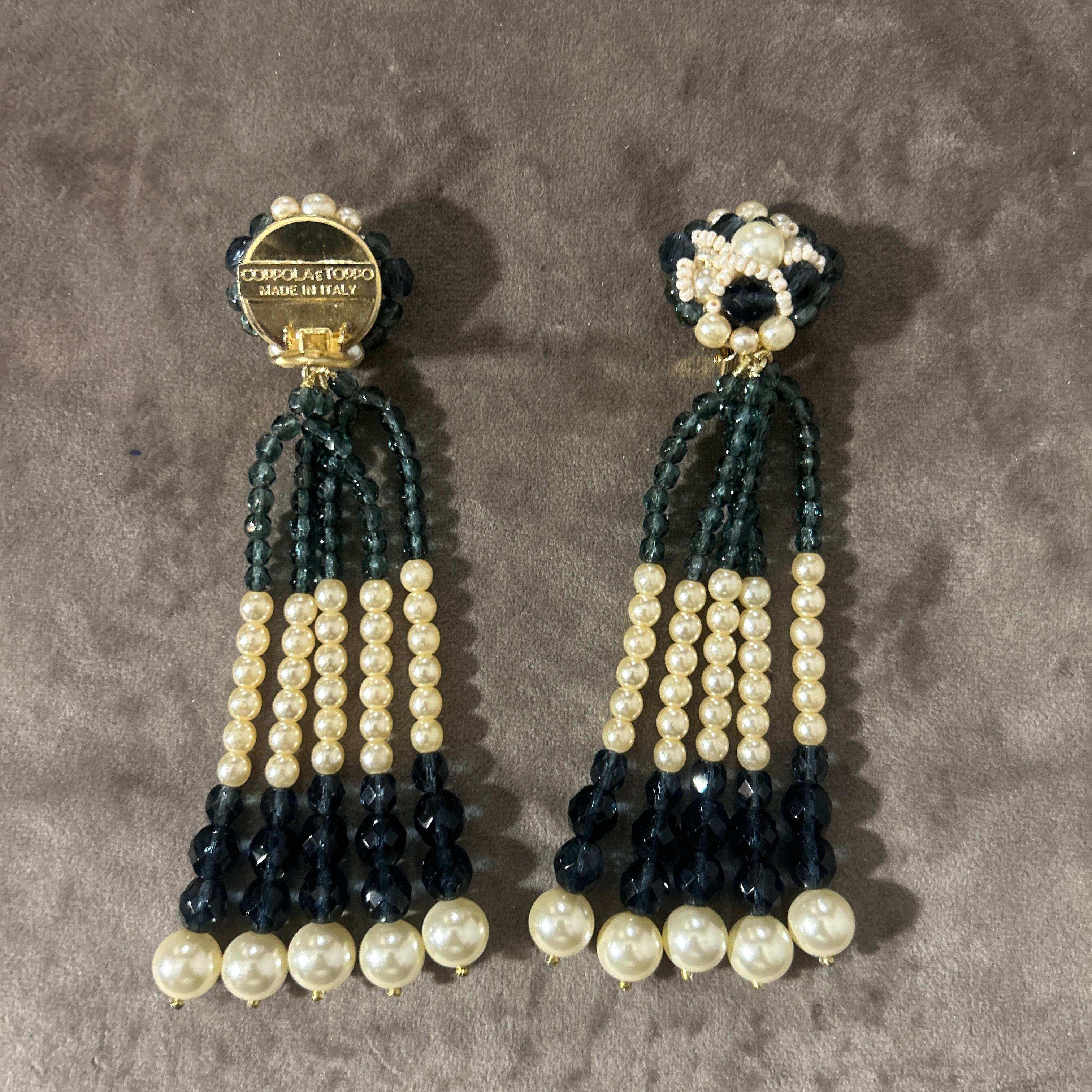 21st Century Pair of Coppola e Toppo Black and White Crystal Chandelier Earrings For Sale 3