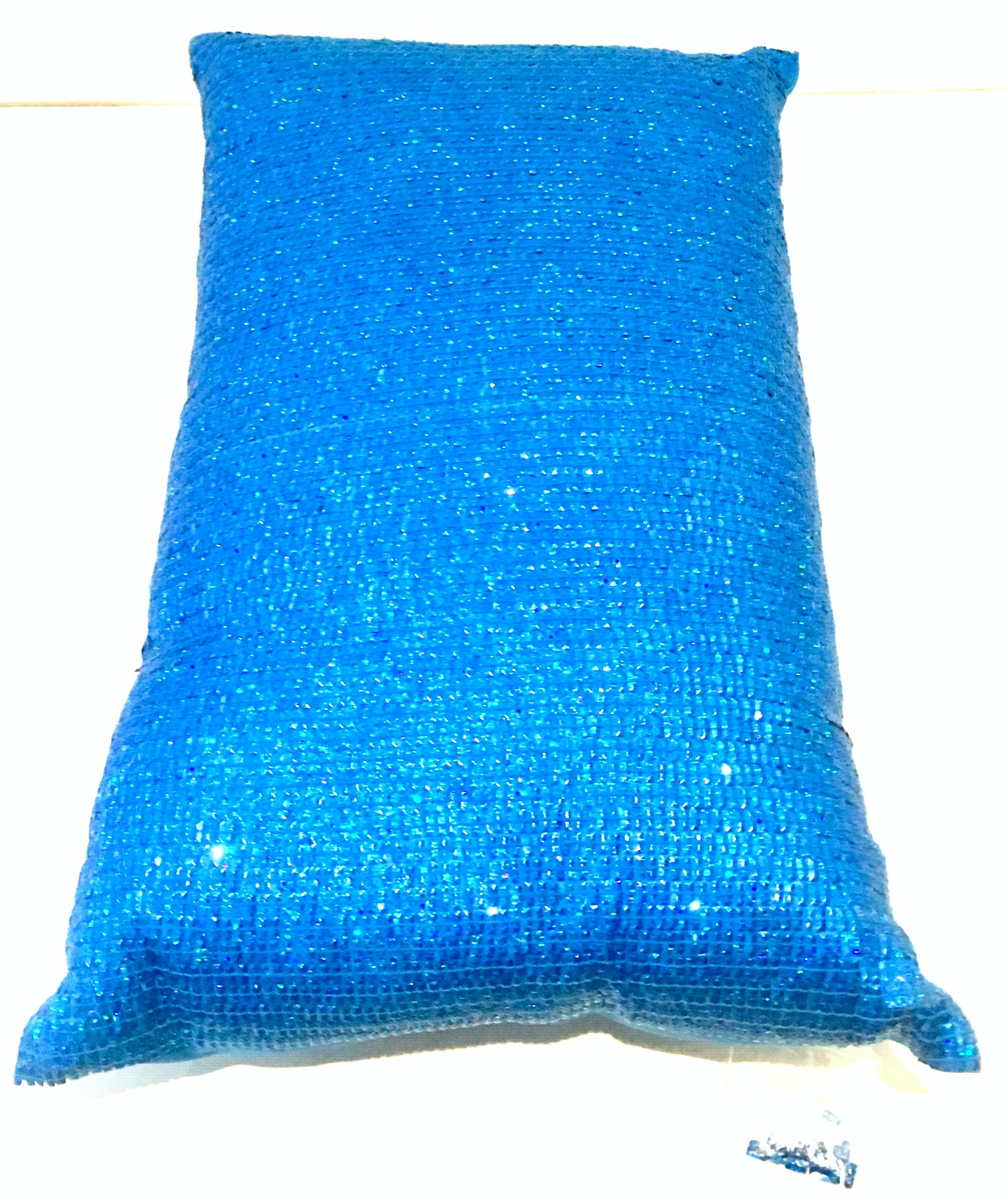 Contemporary 21st Century Pair of Electric Blue Crystal & Silk Rectangular Pillows For Sale