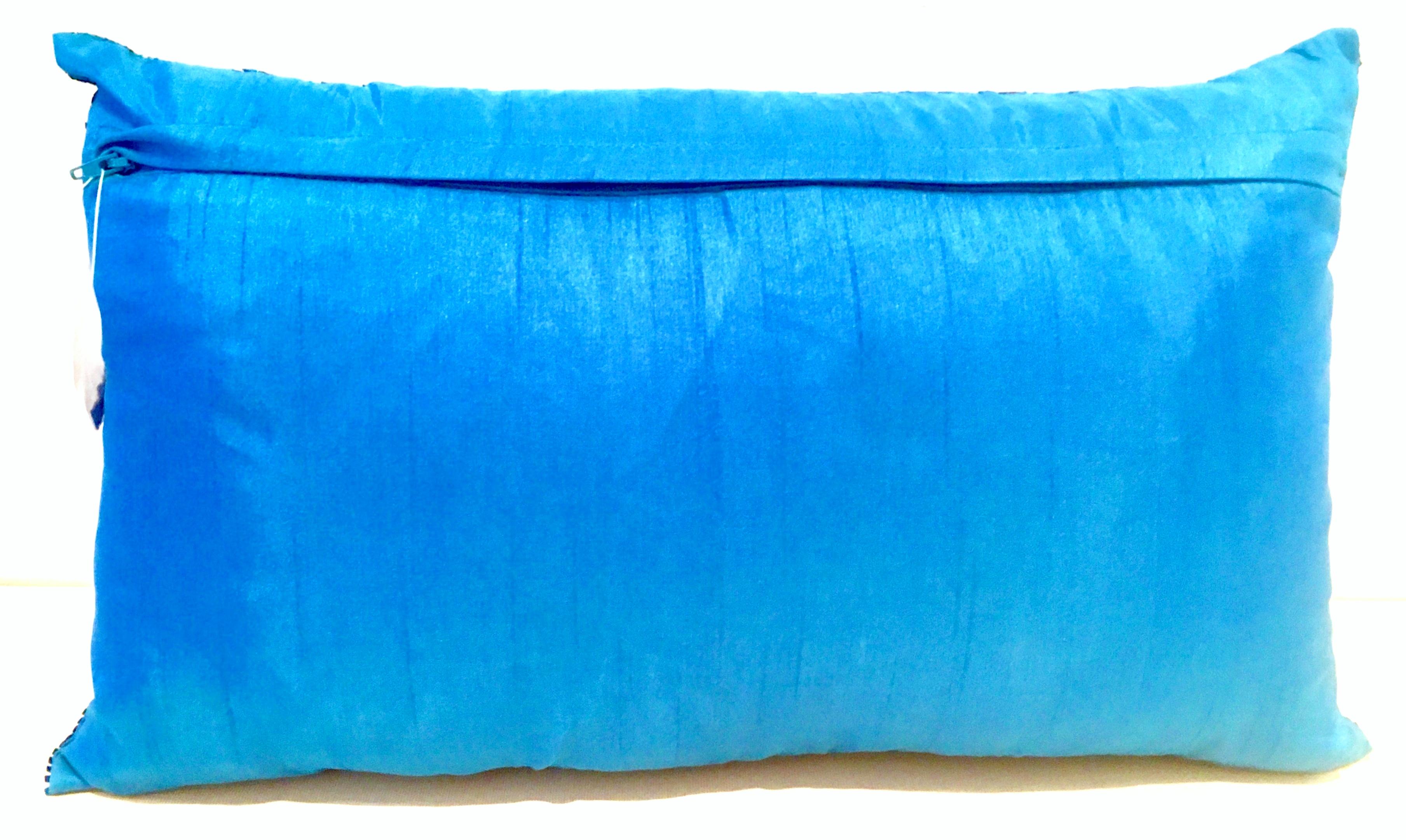 21st Century Pair of Electric Blue Crystal & Silk Rectangular Pillows For Sale 1