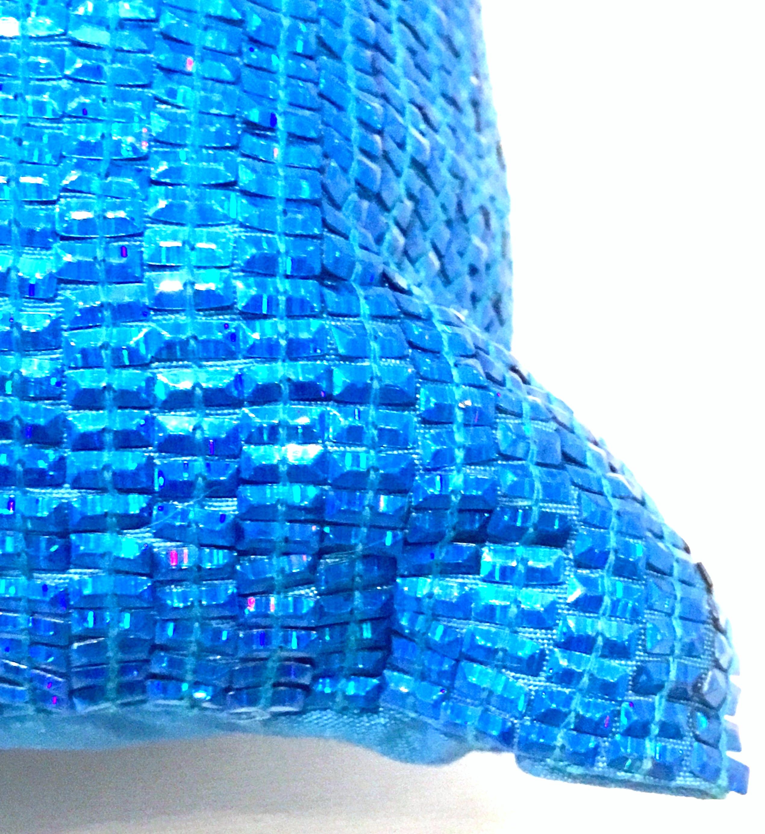 21st Century Pair of Electric Blue Crystal & Silk Rectangular Pillows For Sale 3