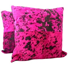 21st Century Pair of Fuchsia and Chocolate Brown Hide Hair Pillows