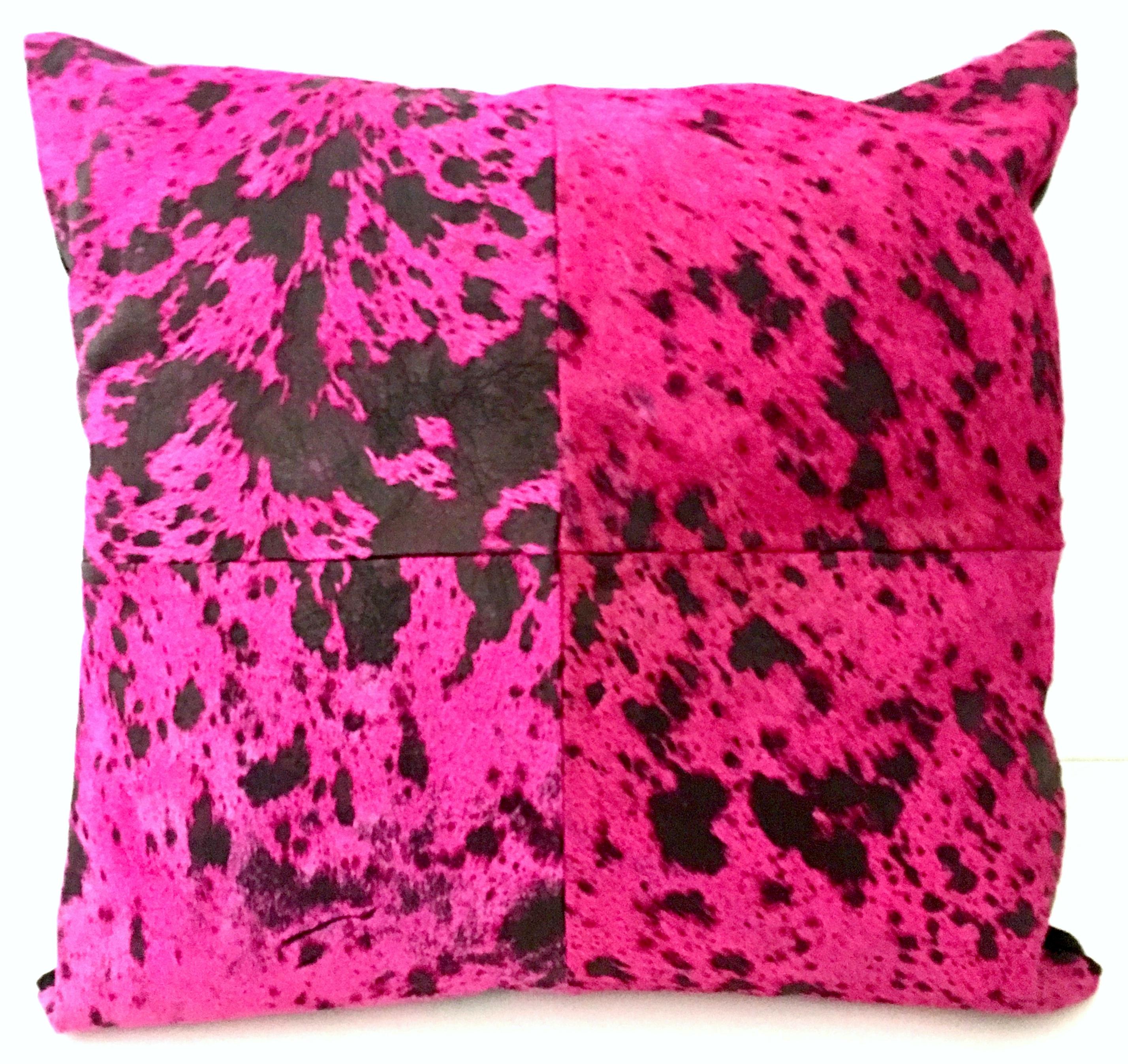 Contemporary 21st Century Pair of Fuchsia and Chocolate Brown Hide Hair Pillows