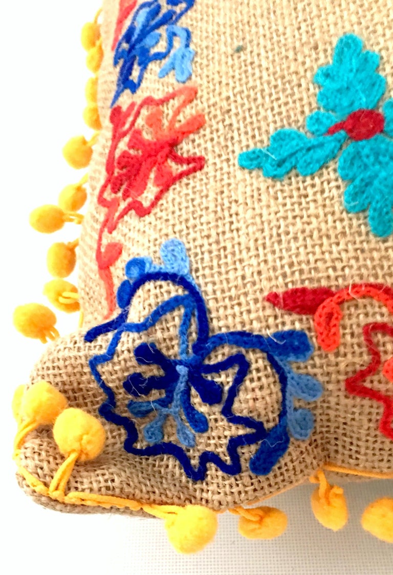 21st Century Pair of Jute Embroidered Pillows by, Karma Living For Sale