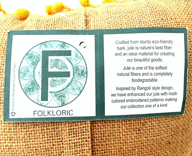 21st Century Pair of Jute Embroidered Pillows by, Karma Living For Sale