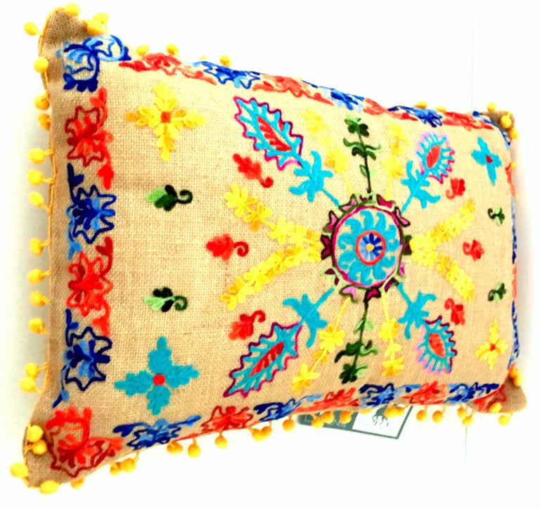 21st Century Pair of Jute Embroidered Pillows by, Karma Living For Sale