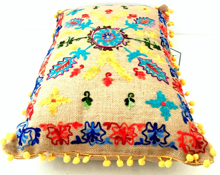 21st Century Pair of Jute Embroidered Pillows by, Karma Living For Sale