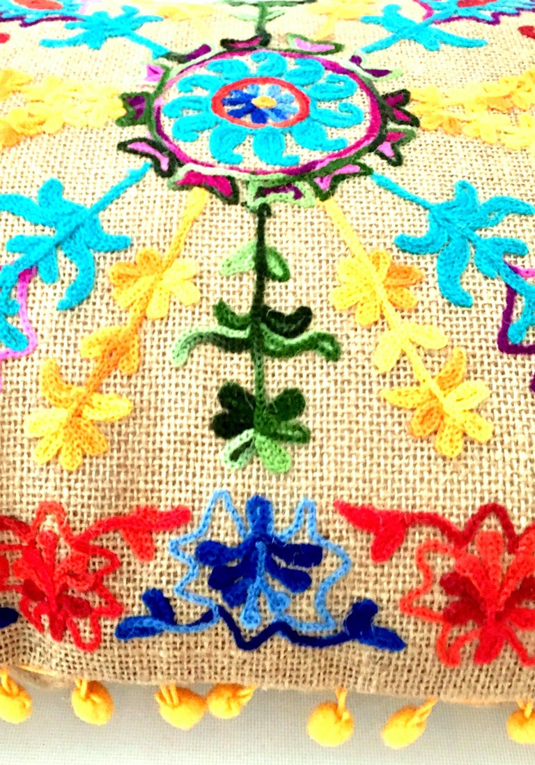 21st Century Pair of Jute Embroidered Pillows by, Karma Living For Sale