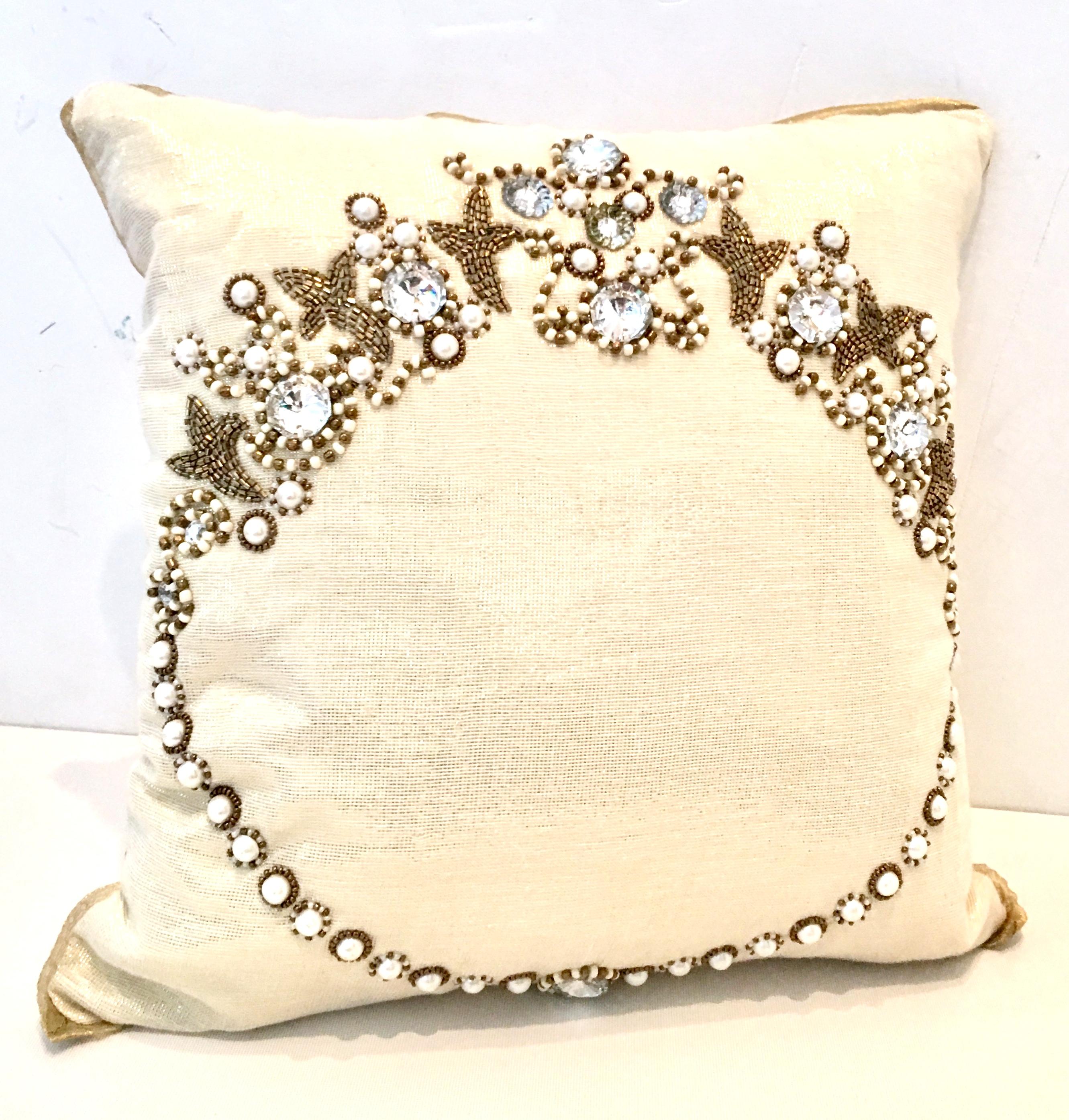21st Century Pair Of Metallic Silk Hand Beaded Pillows In Excellent Condition In West Palm Beach, FL
