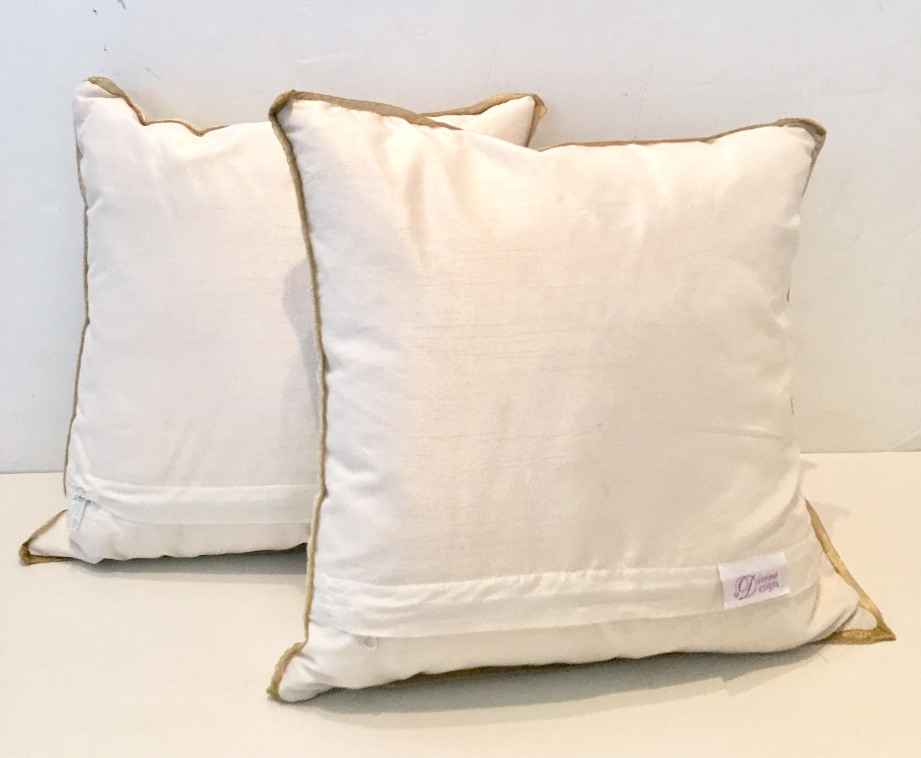 21st Century Pair Of Metallic Silk Hand Beaded Pillows 5