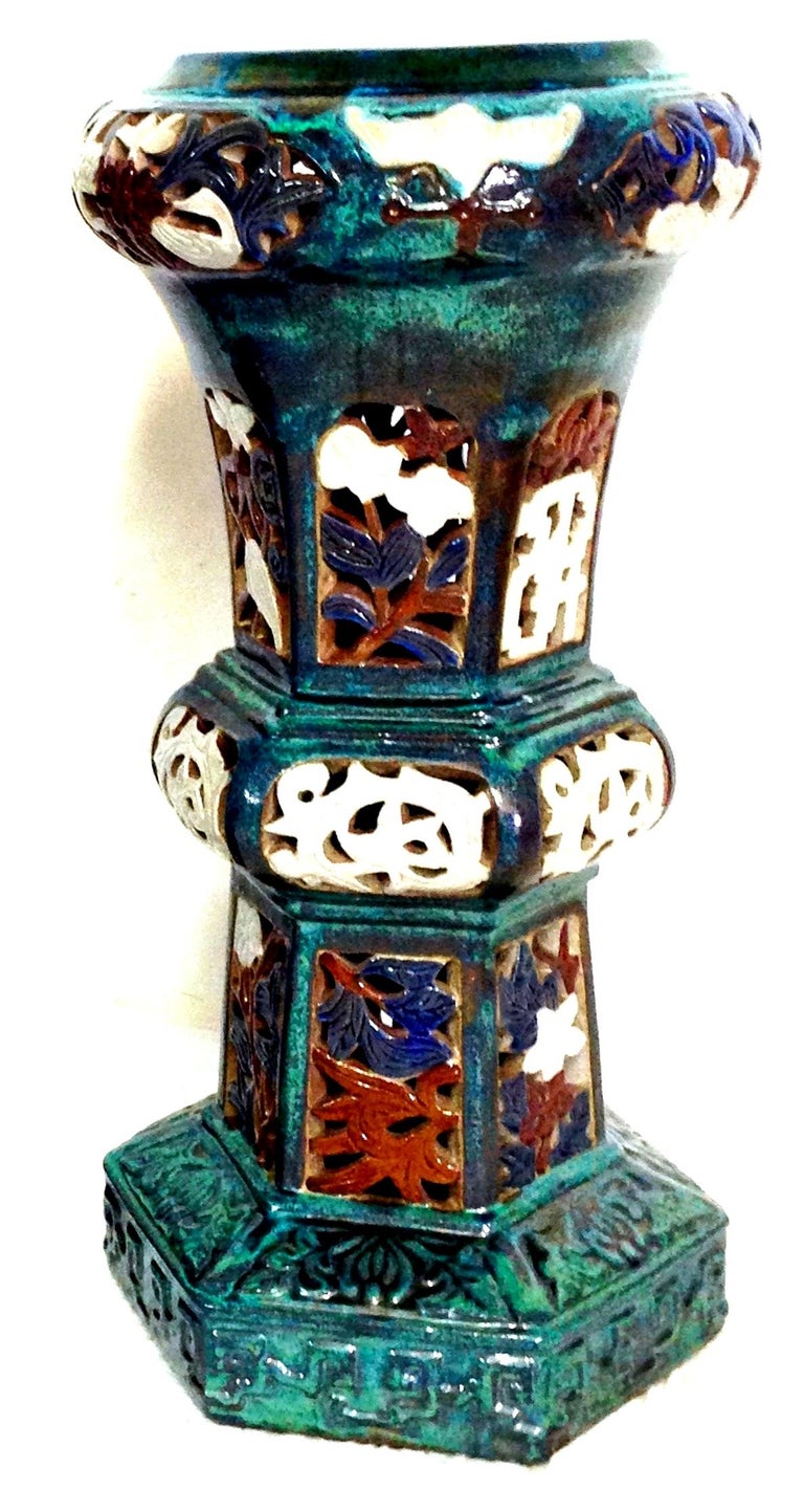 21st Century Pair of Monumental Ceramic Glaze Chinese Export Garden Plant Stands For Sale at