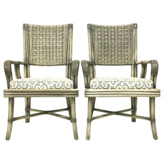 21st Century Pair of Rattan Upholstered Armchairs by, David Francis