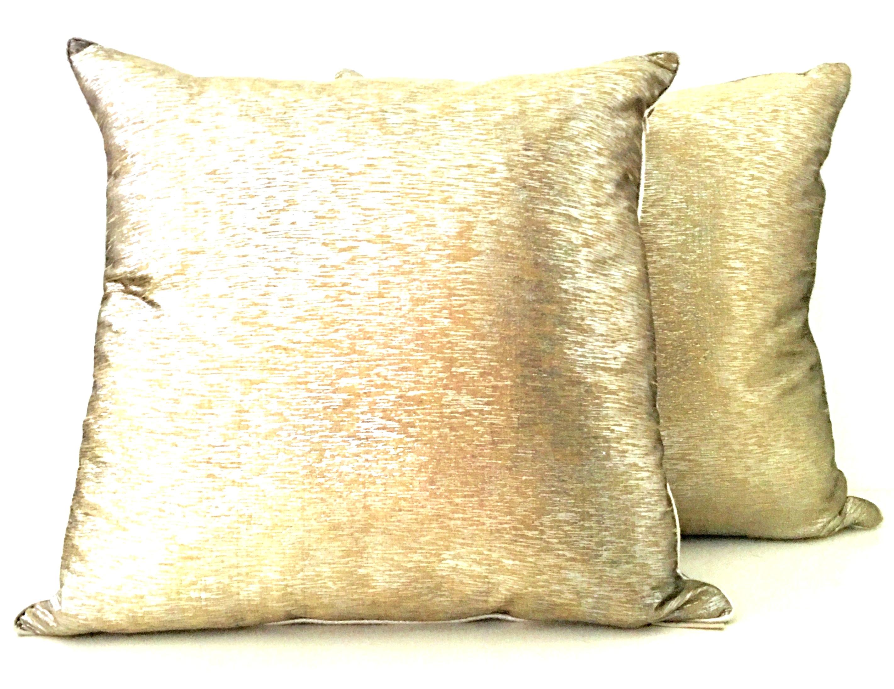 Indian 21st Century Pair Of Silk Metallic Two-Tone Gold and Silver Down Pillows