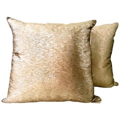 21st Century Pair Of Silk Metallic Two-Tone Gold and Silver Down Pillows