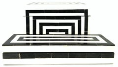 21st Century Pair of Wood Ebony and Ivory Bone Inlay Hinge Boxes Set of 2 Pieces