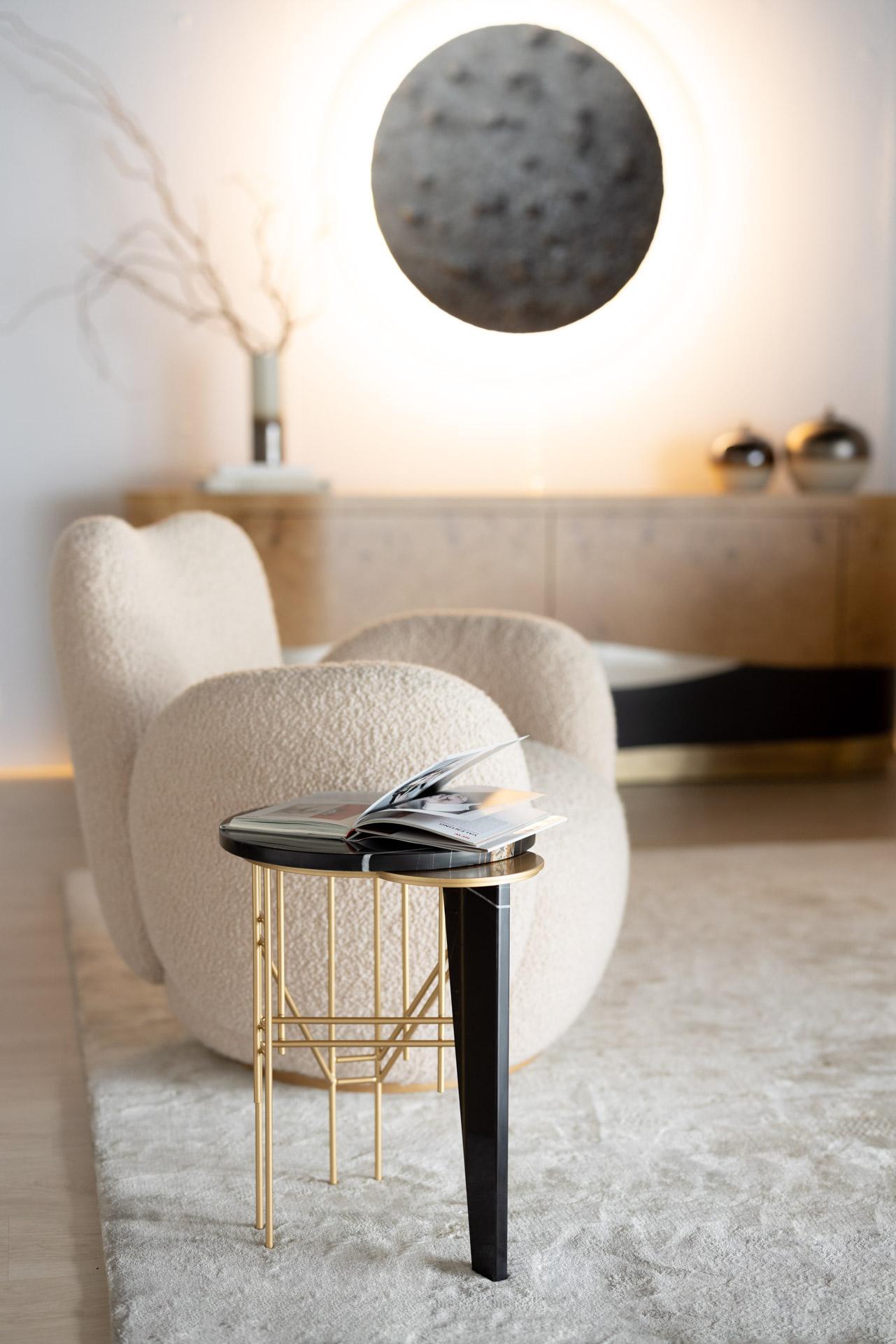 Modern Palafita Side Table, Sahara Noir Marble, Handmade Portugal by Greenapple In New Condition For Sale In Lisboa, PT