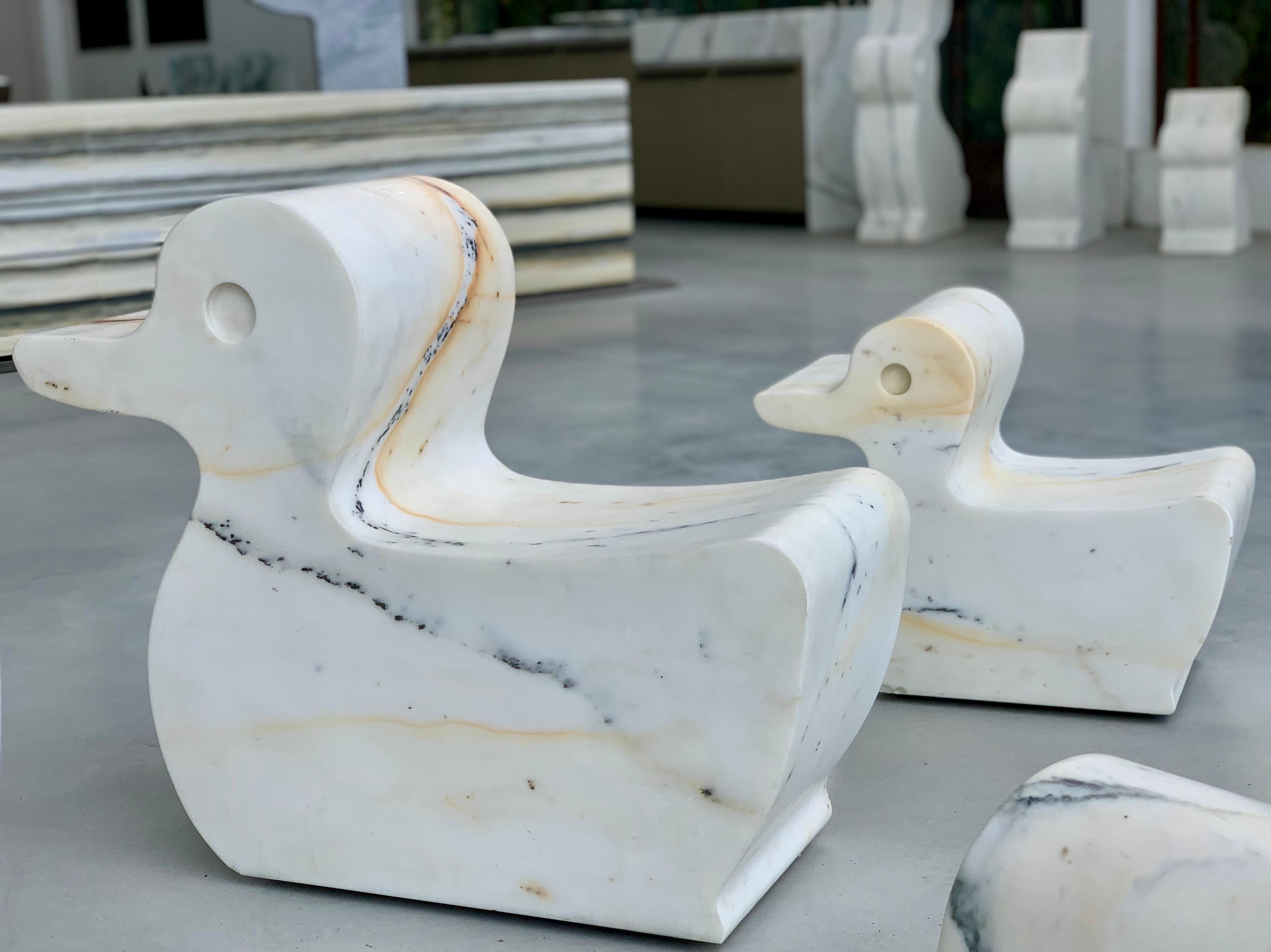 Italian 21st Century Paonazzo Carrara Marble Animal Collection Duck Statue For Sale