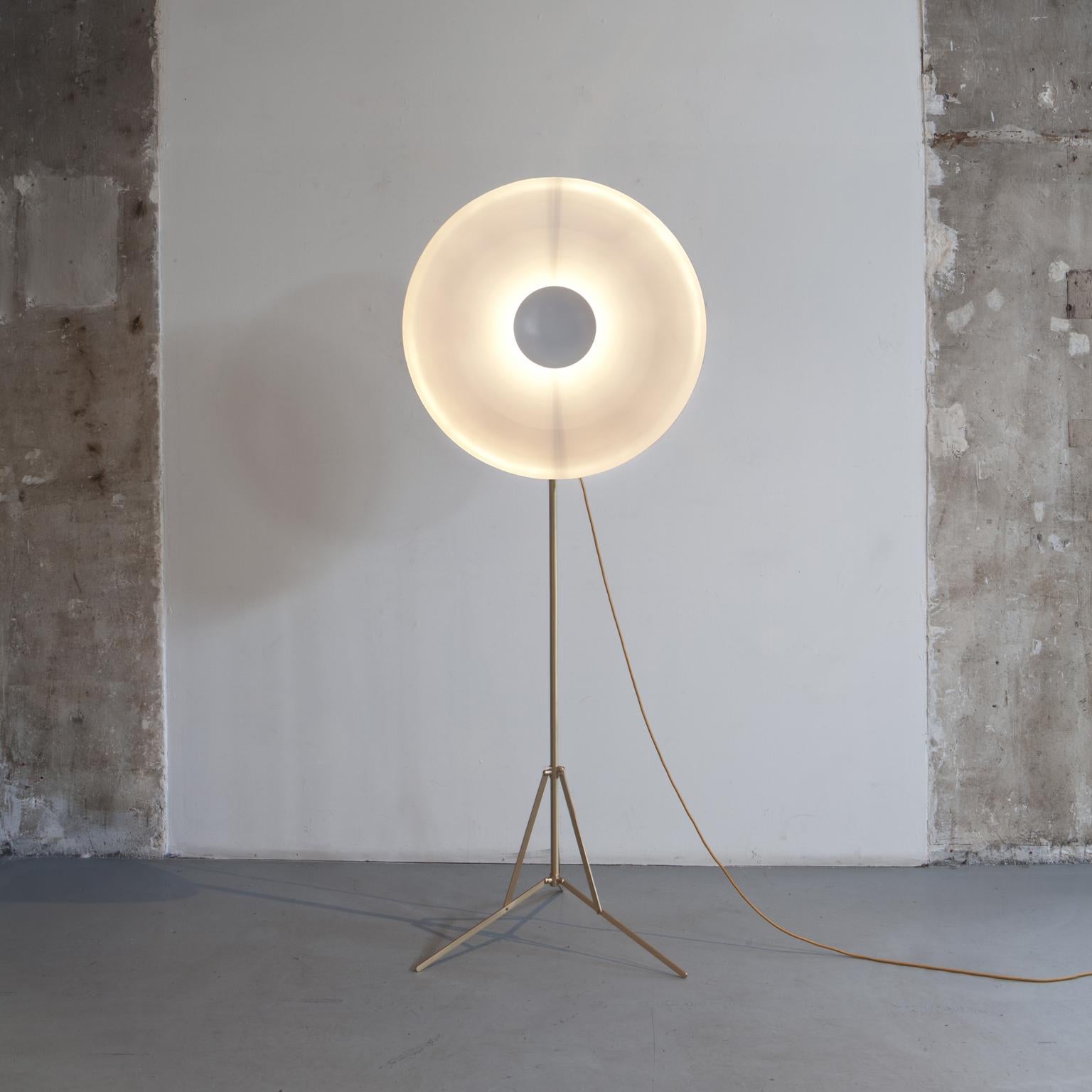Italian Parabola Copper Floor Lamp and White Disk, Atelier Biagetti