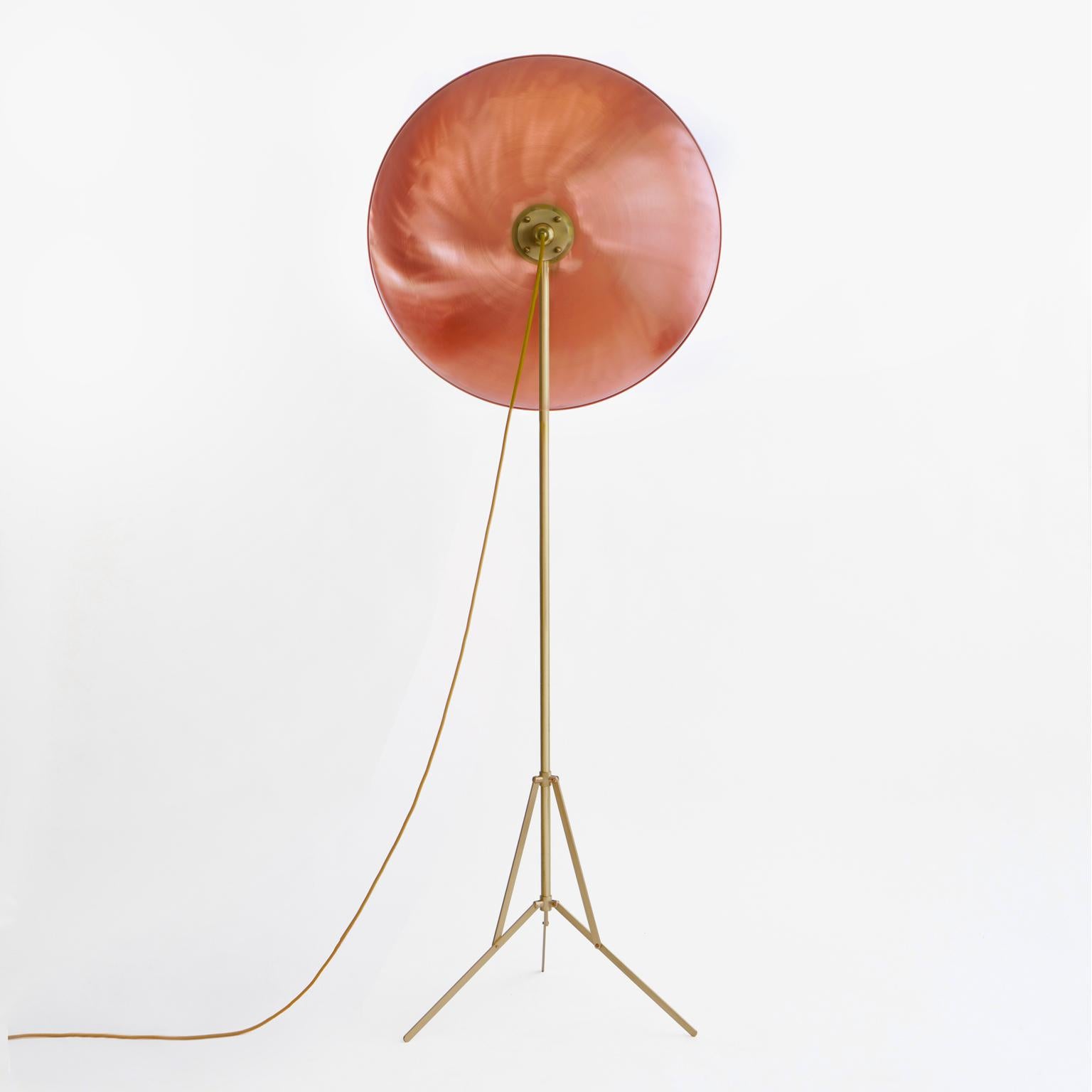 Contemporary Parabola Copper Floor Lamp and White Disk, Atelier Biagetti
