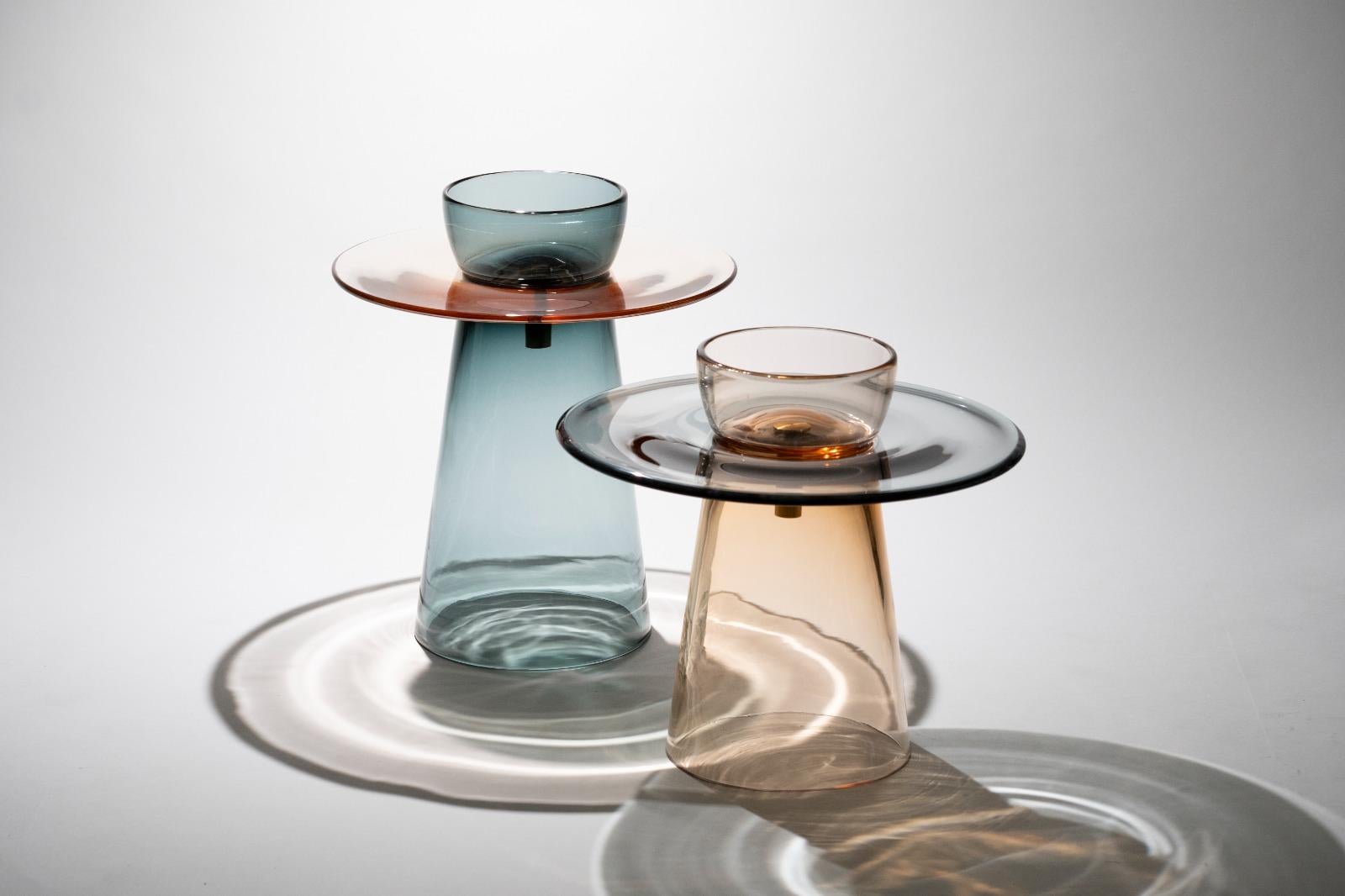 Moderne Table basse Paritzki&Liani du 21e siècle en verre de Murano bleu-Amethyst-bleu en vente