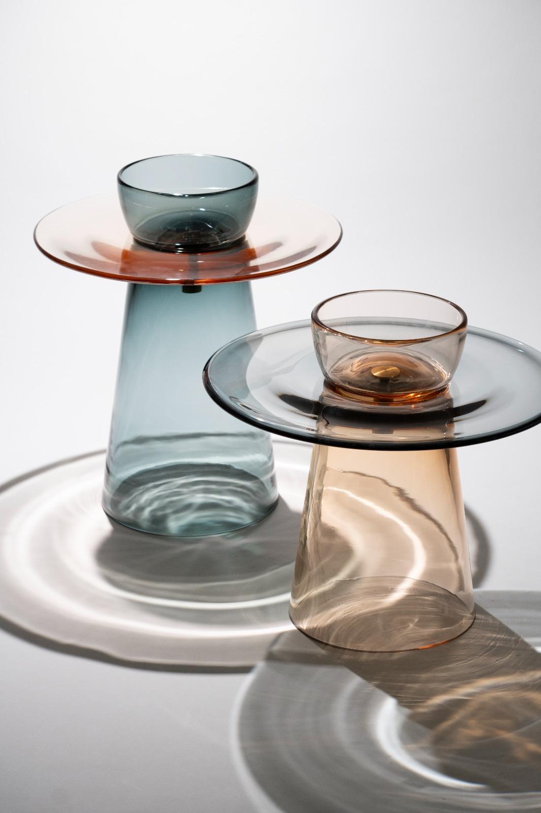 Fait main Table basse Paritzki&Liani du 21e siècle en verre de Murano bleu-Amethyst-bleu en vente