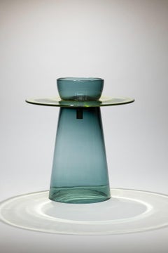 21. Jahrhundert Paritzki&Liani Niedriger Tisch Blau-Moosgrün-Blaues Muranoglas