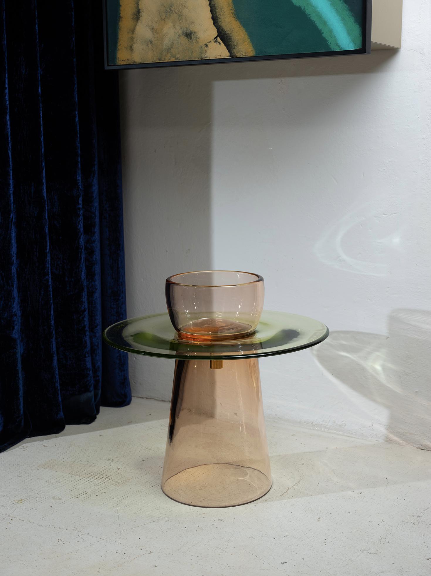 Fait main Table basse du 21e siècle Paritzki&Liani Rosé-vert-rosé en verre de Murano en vente