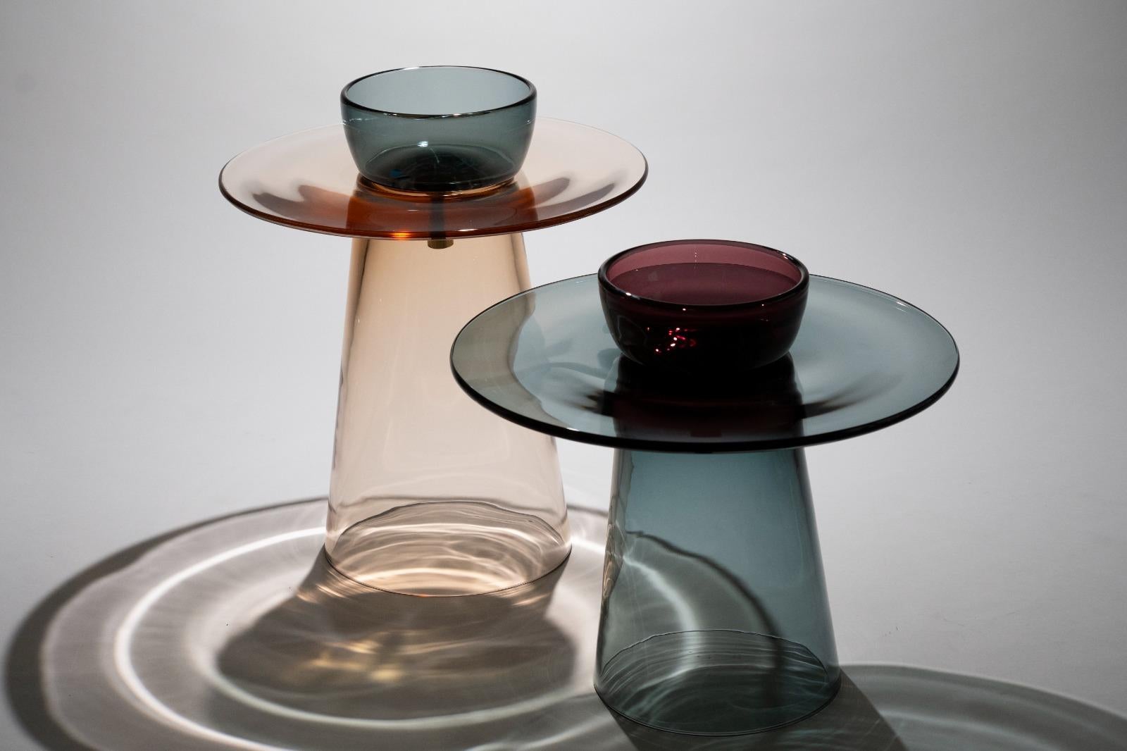 Moderne Table basse Paritzki&Liani du 21e siècle en verre de Murano bleu-bleu-Amethyst en vente
