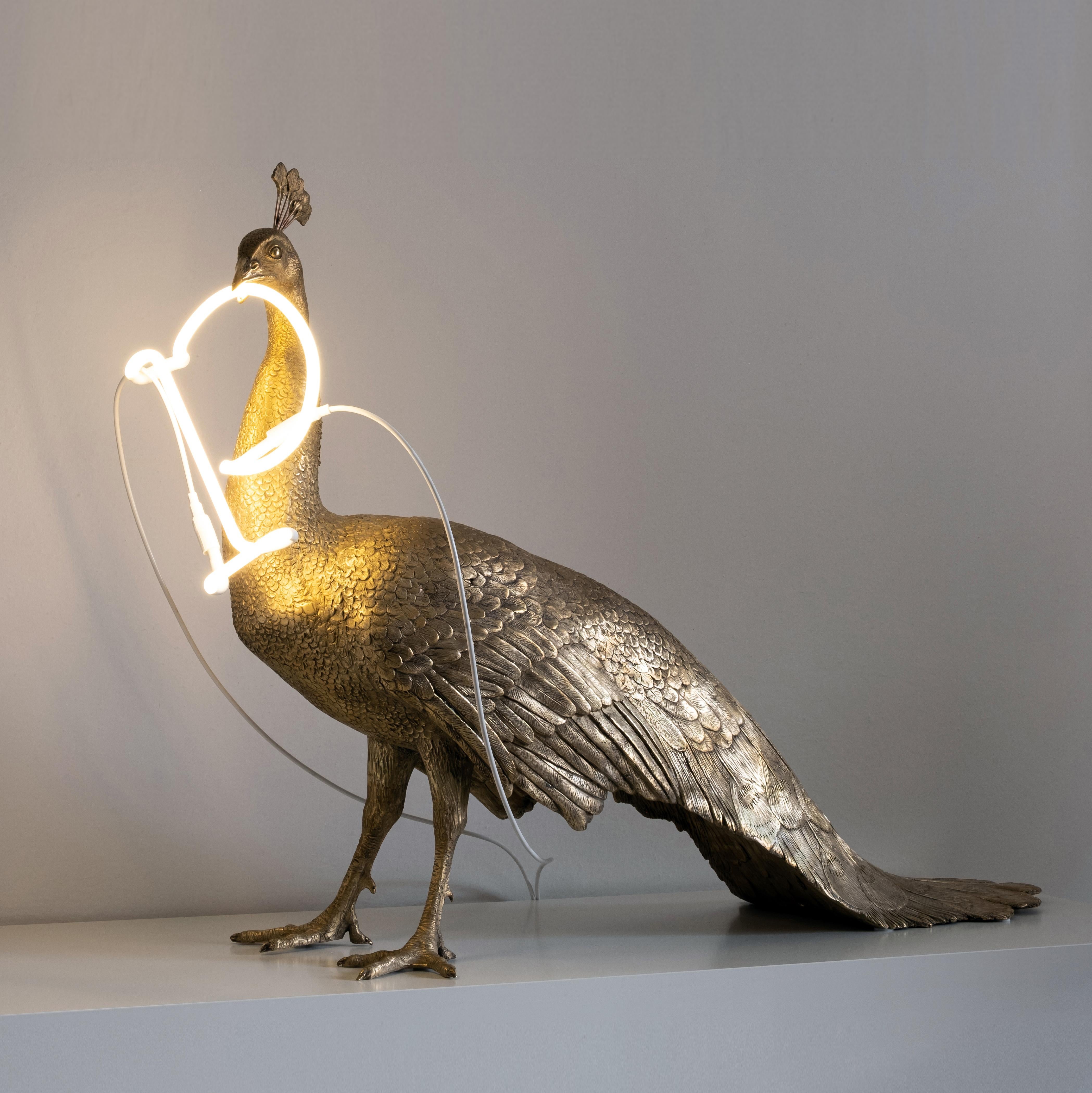 21st Century Peacock Lamp Light by Marcantonio, Polished Brass, Golden For Sale 2