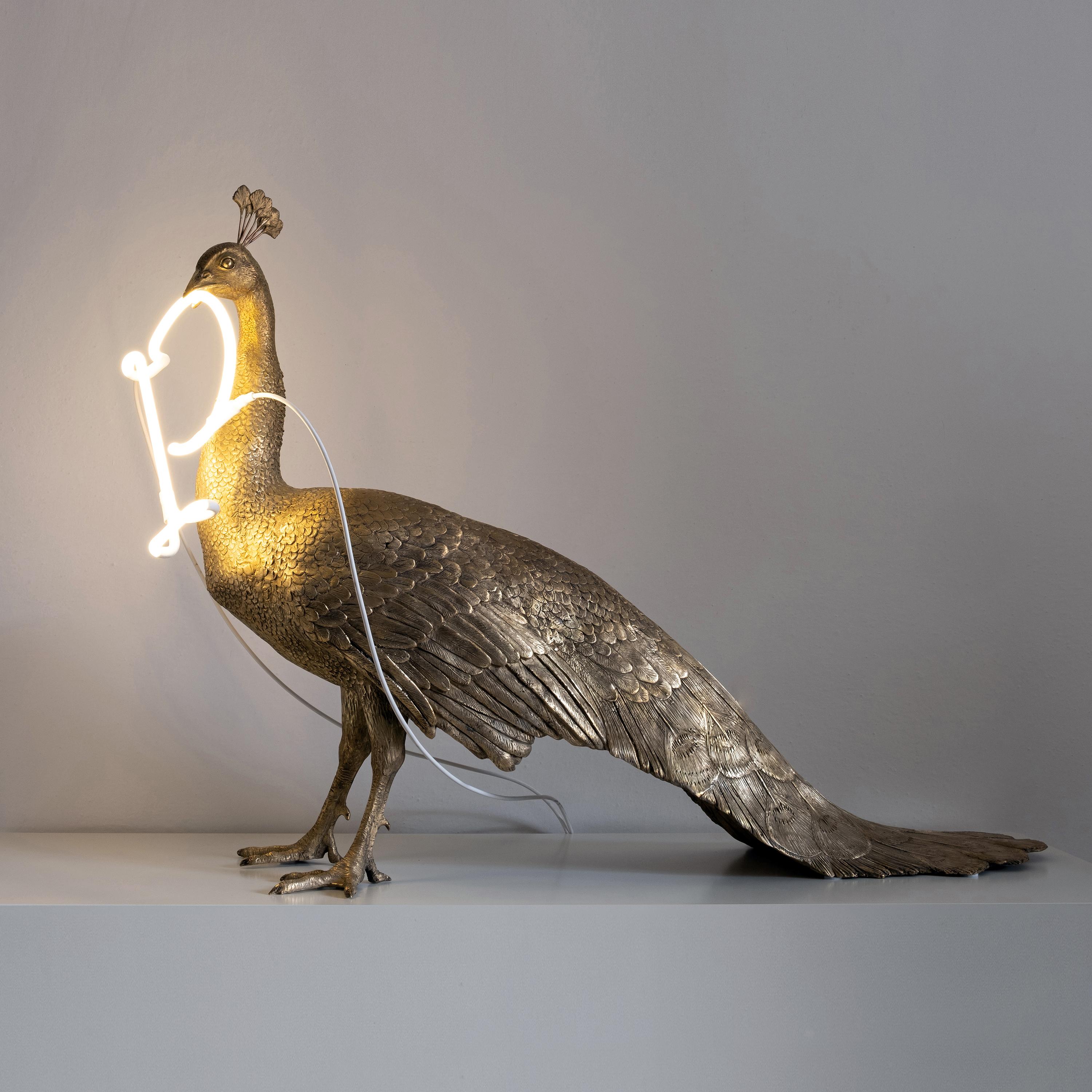 21st Century Peacock Lamp Light by Marcantonio, Polished Brass, Golden For Sale 1