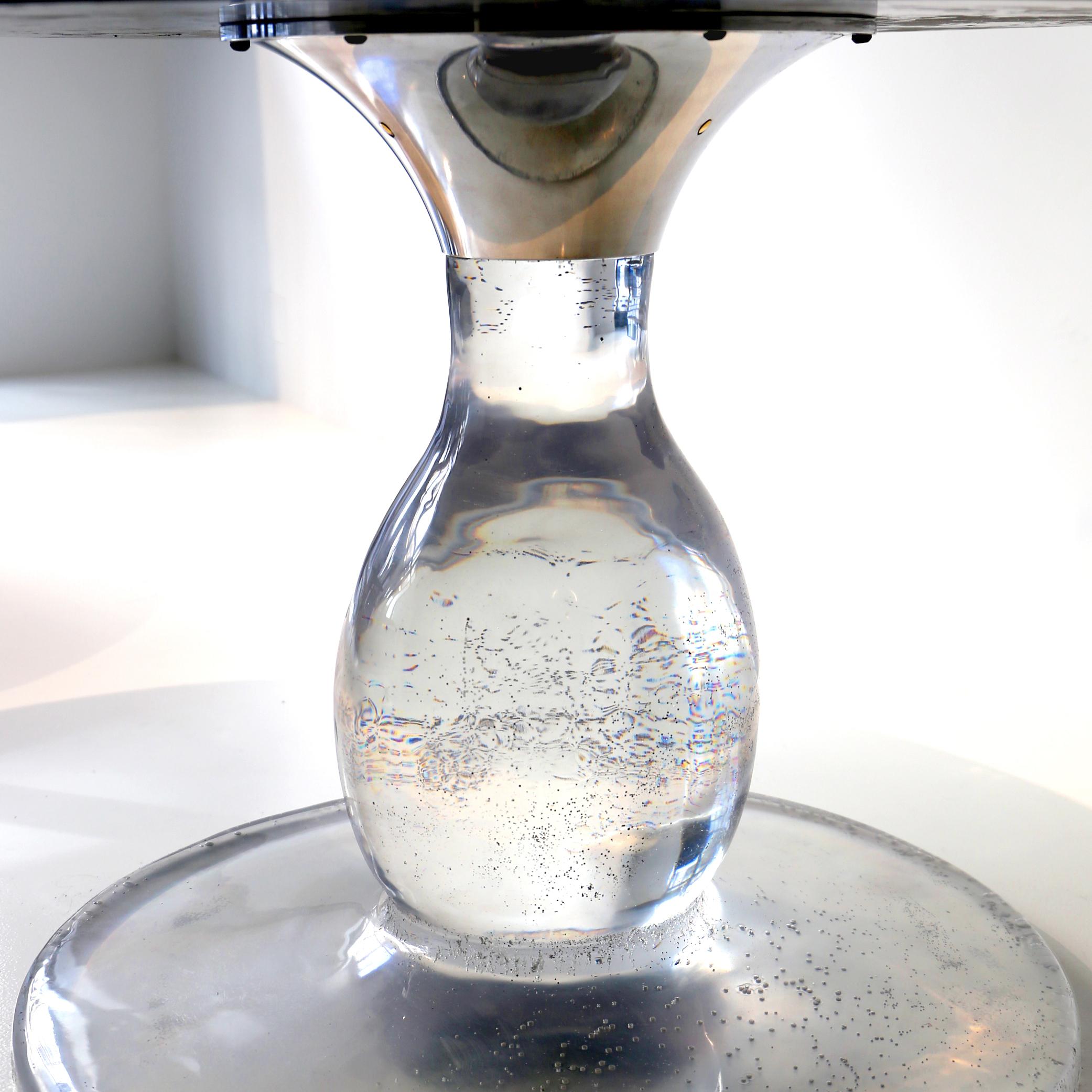 21st Century Pedestal Table Sun Ice, Pewter Brass Resin - Xavier Lavergne France For Sale 2