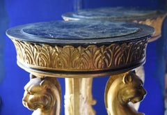 21st Century Pedestals Cherrywood Glided Green Alps Marble Empire Style, 2013s