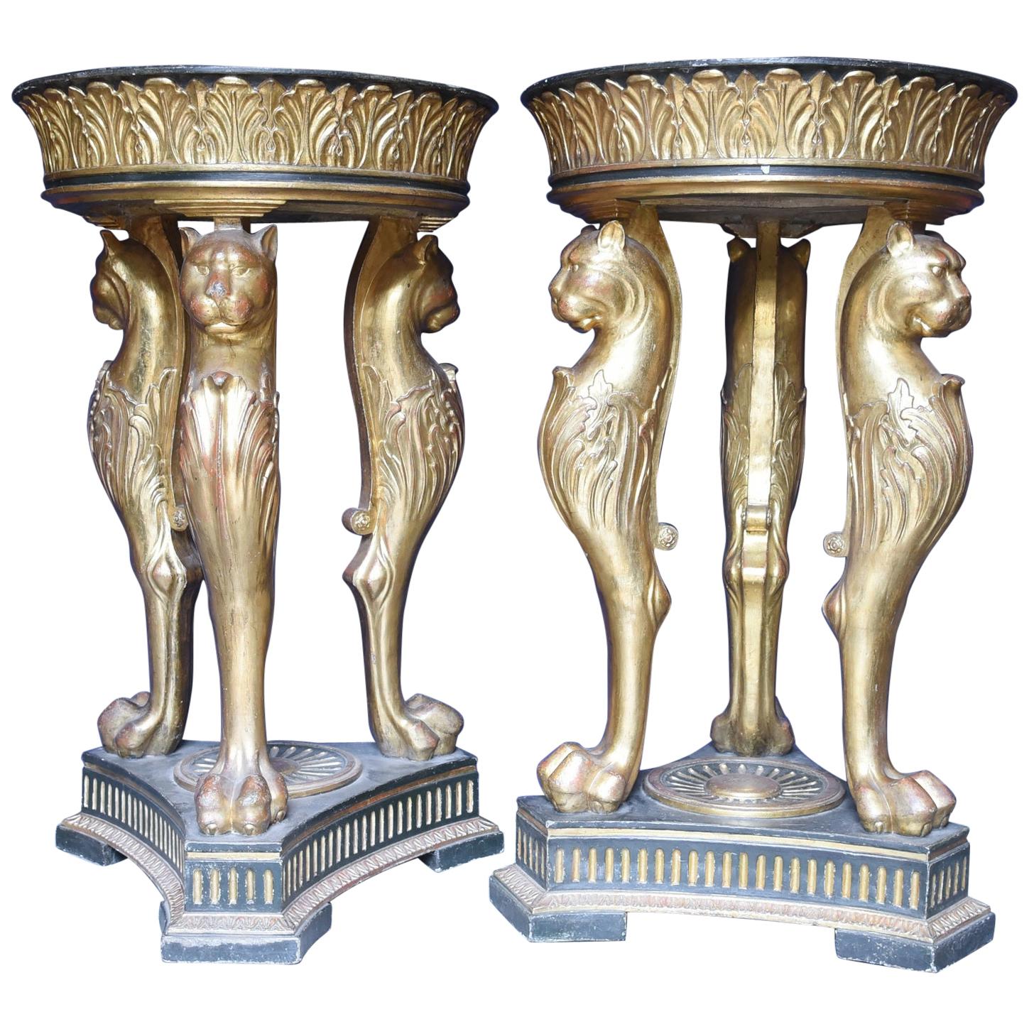 21st Century Pedestals Cherrywood Glided Green Alps Marble Empire Style, 2013s For Sale