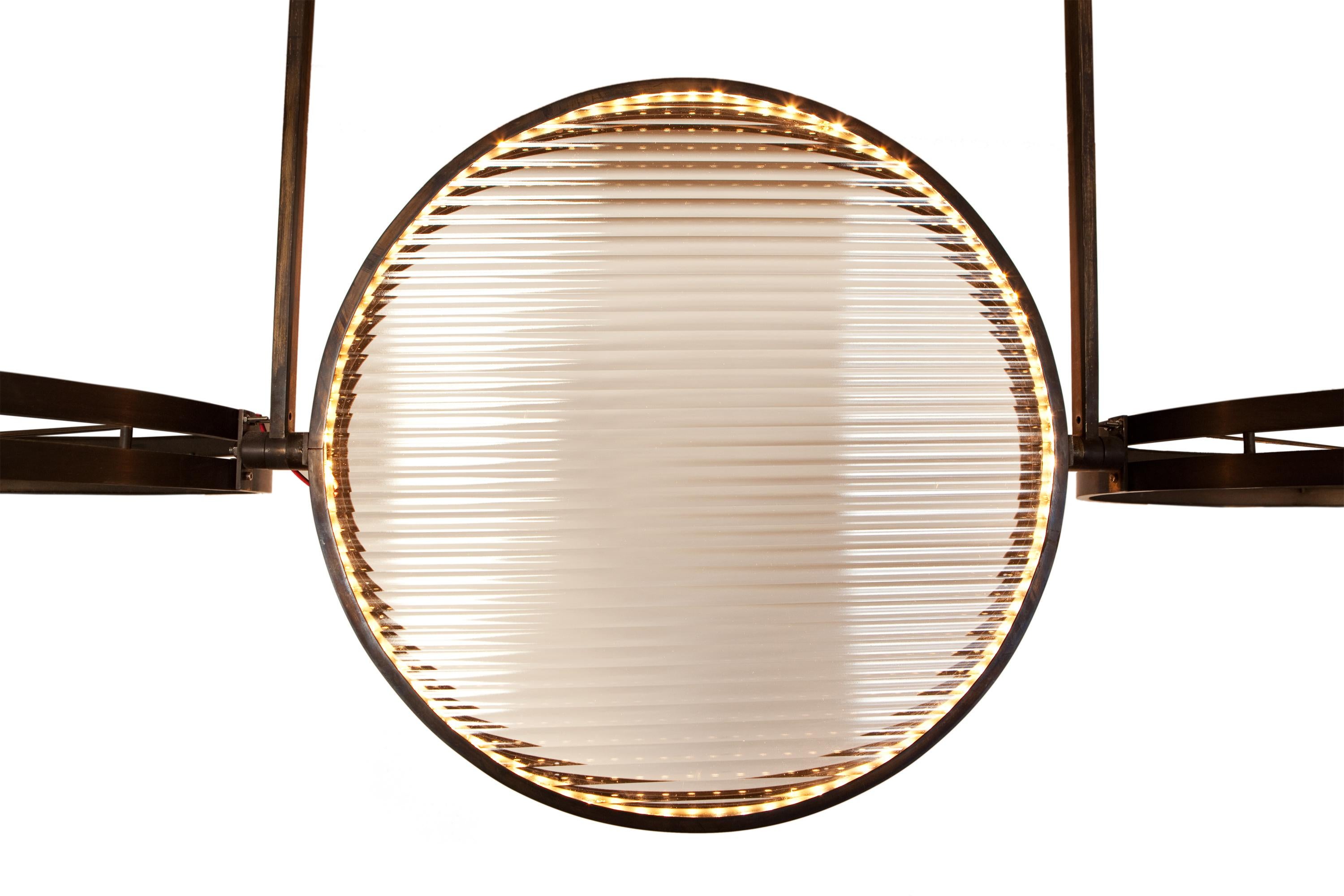 21st Century Pendant Brass Bronzed , ribbed Glass  In New Condition For Sale In Roeselare, BE