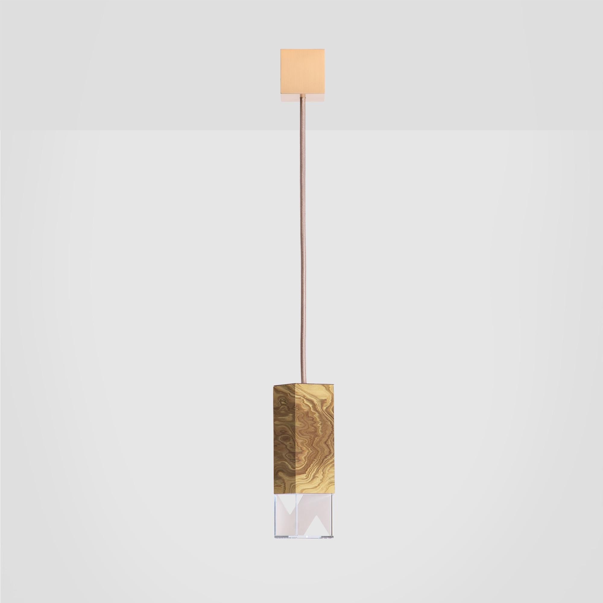 Brass Suspended Minimal Modern Olive Wood Light by Formaminima For Sale
