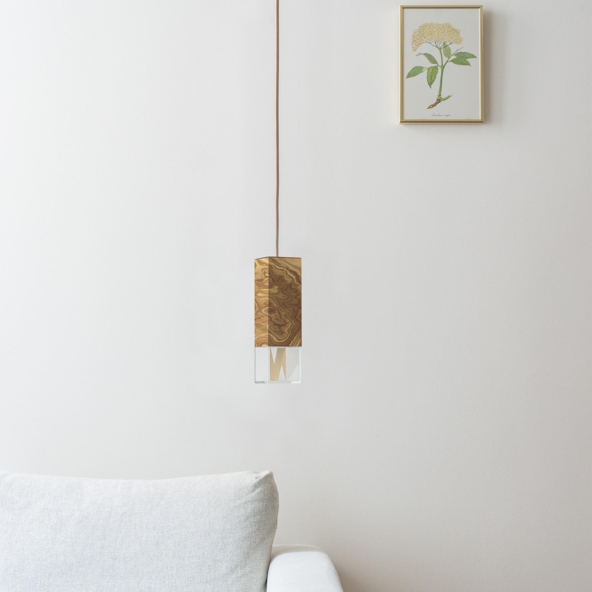 Suspended Minimal Modern Olive Wood Light by Formaminima For Sale 1